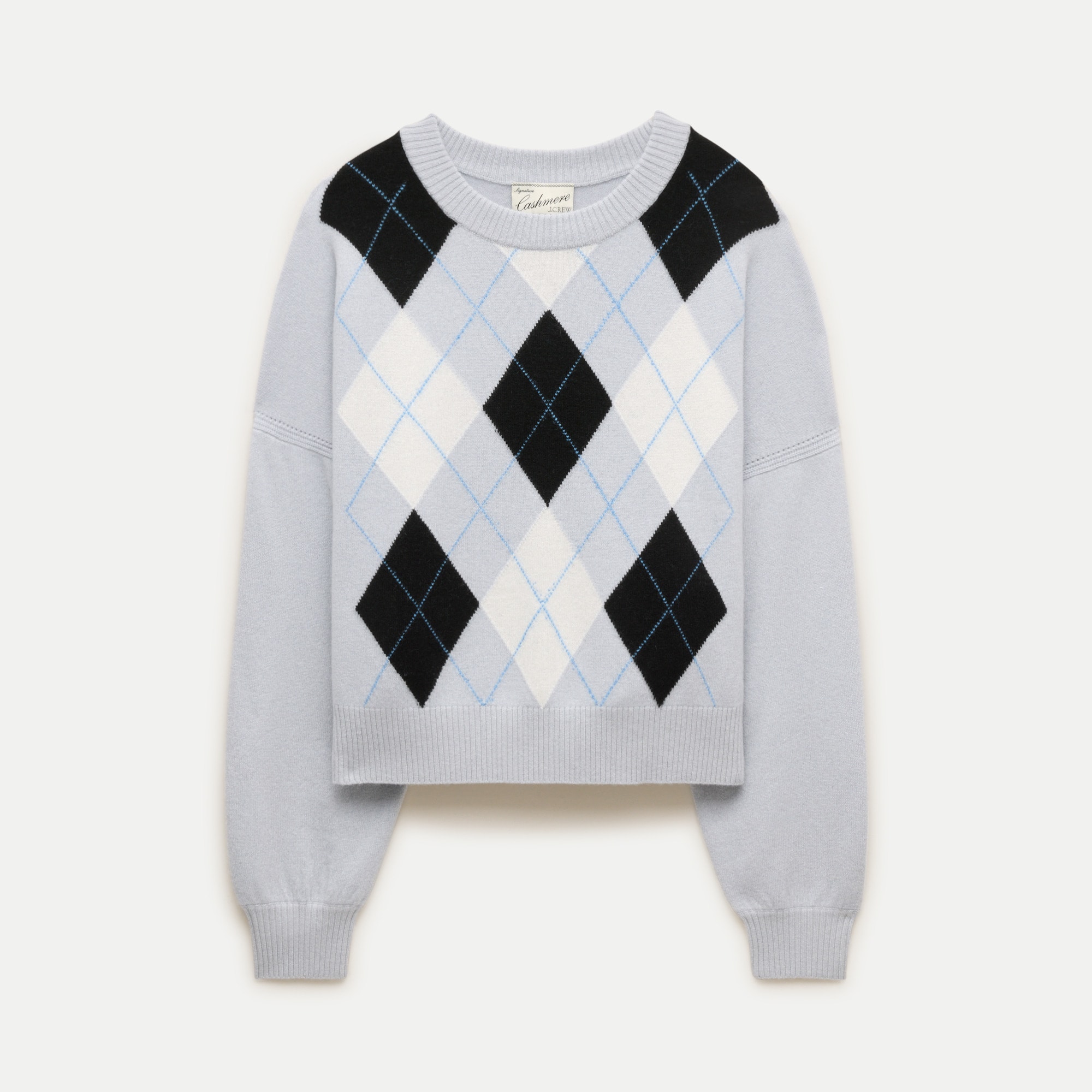 Cashmere blouson-sleeve sweater in argyle