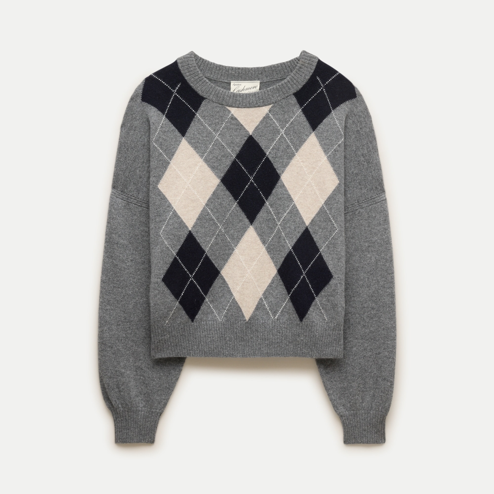 Cashmere blouson-sleeve sweater in argyle