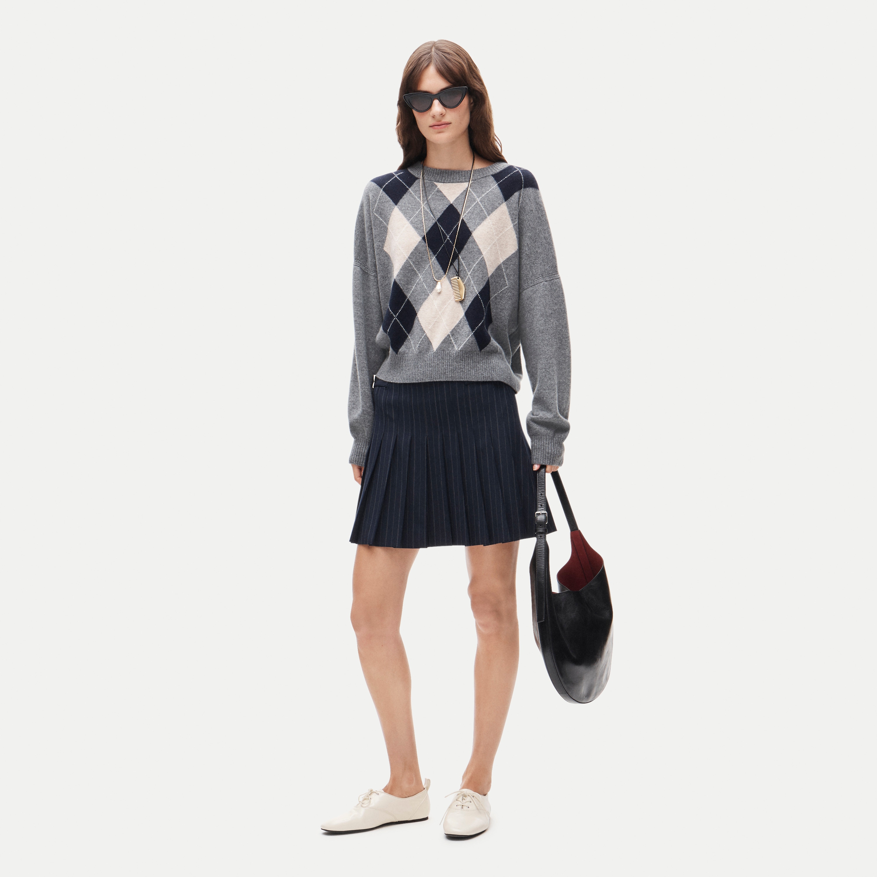 Cashmere blouson-sleeve sweater in argyle - thumbnail 2