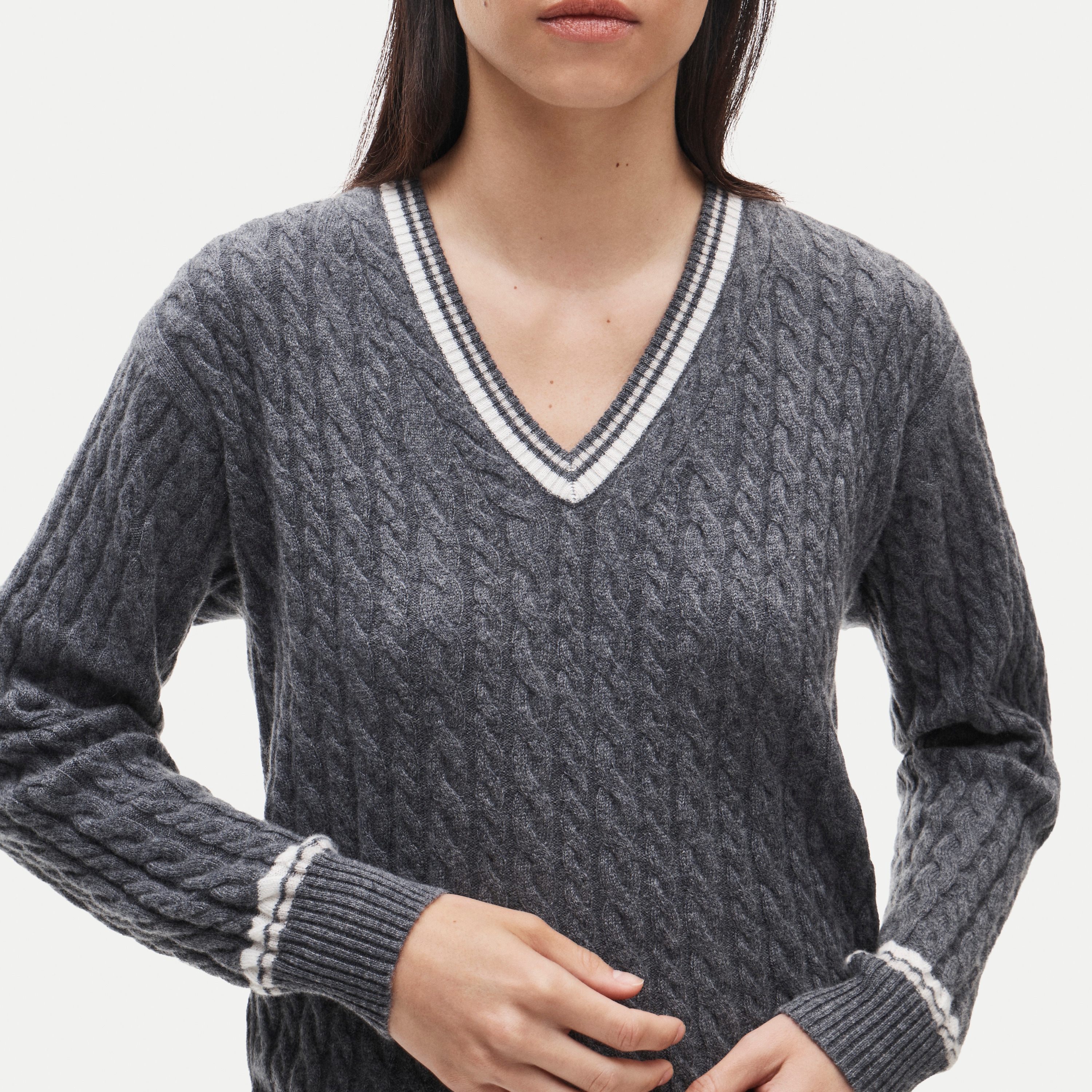 Perfect Cashmere V-neck In Cable Knit For Women | J.Crew