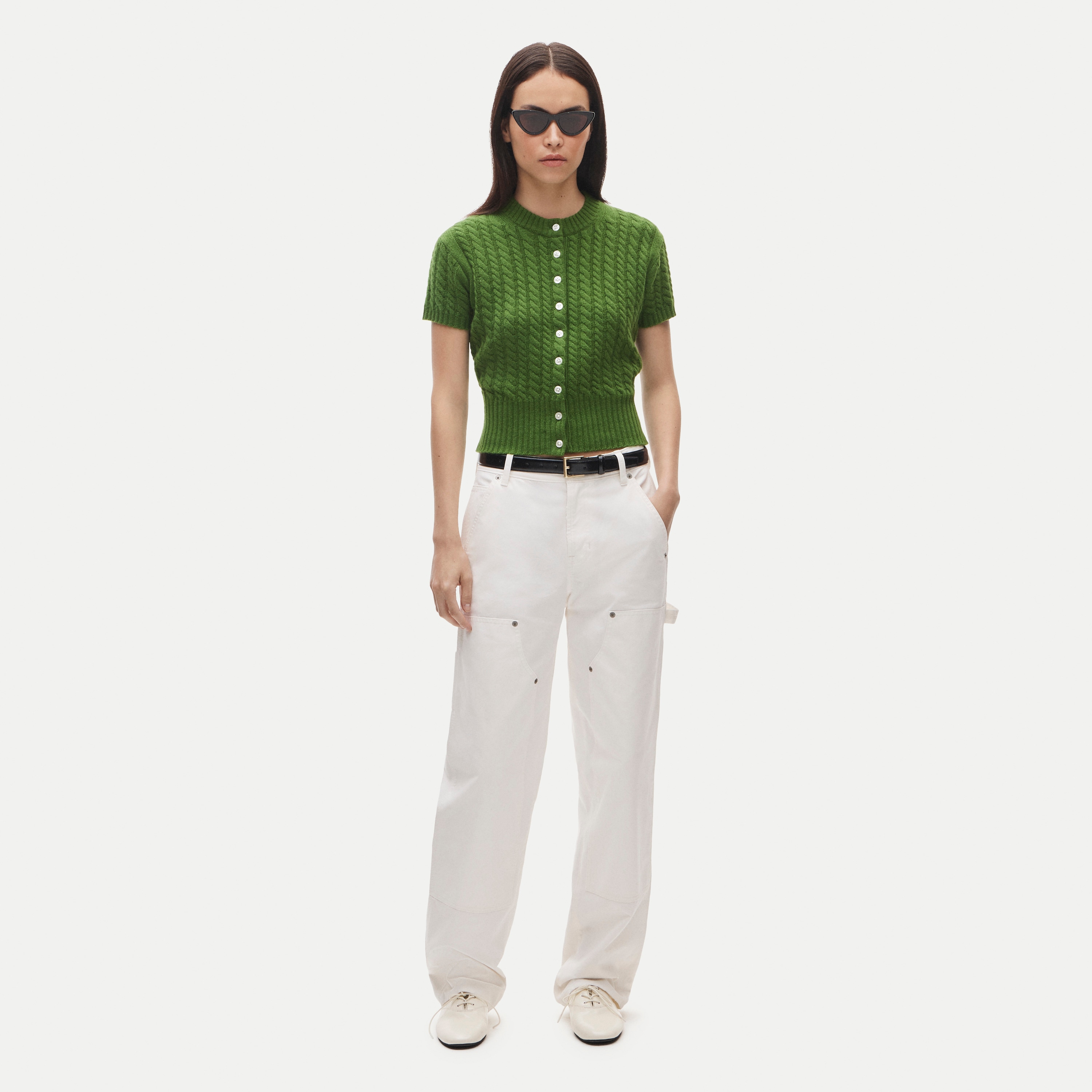 Cashmere short-sleeve cable-knit cardigan