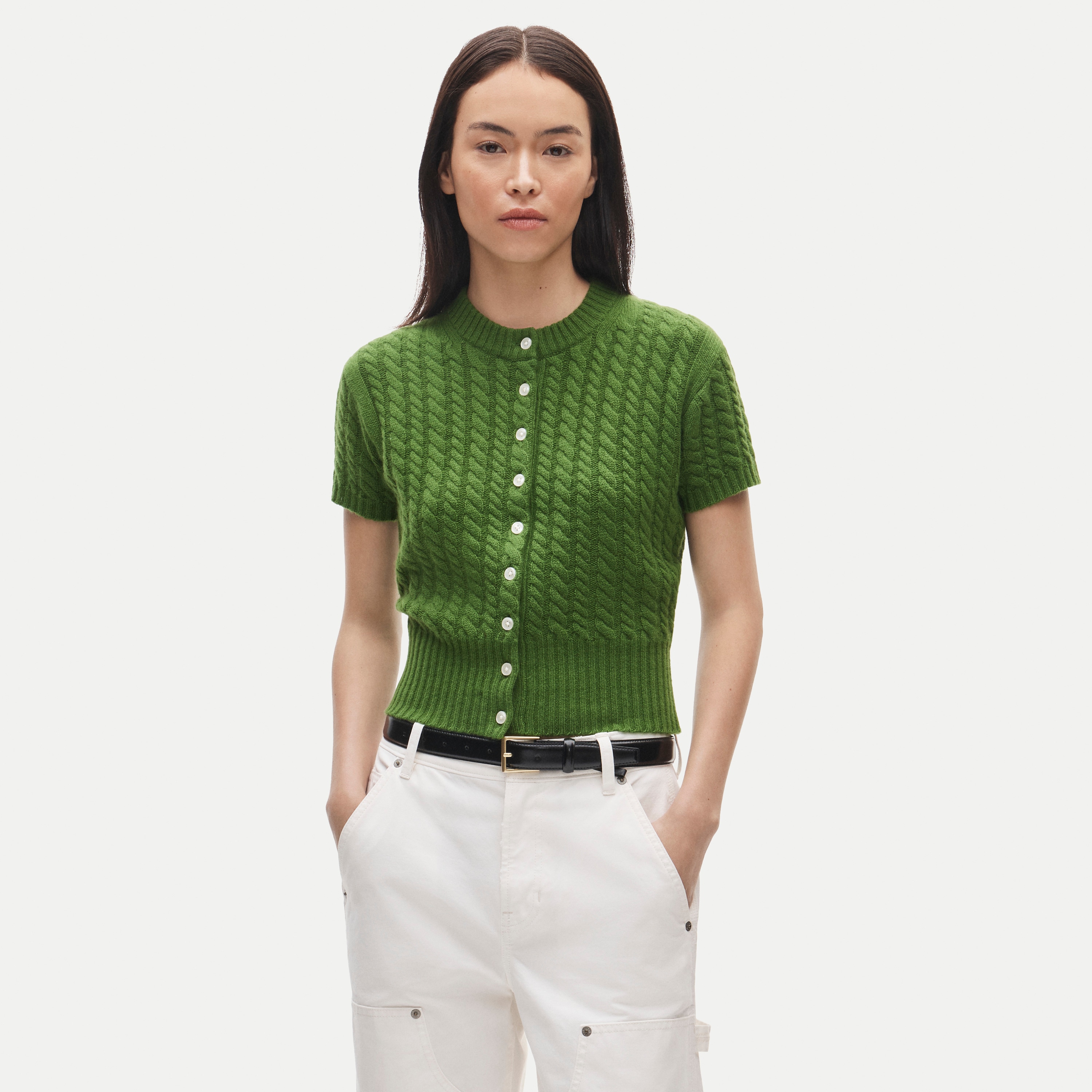 Cashmere short-sleeve cable-knit cardigan