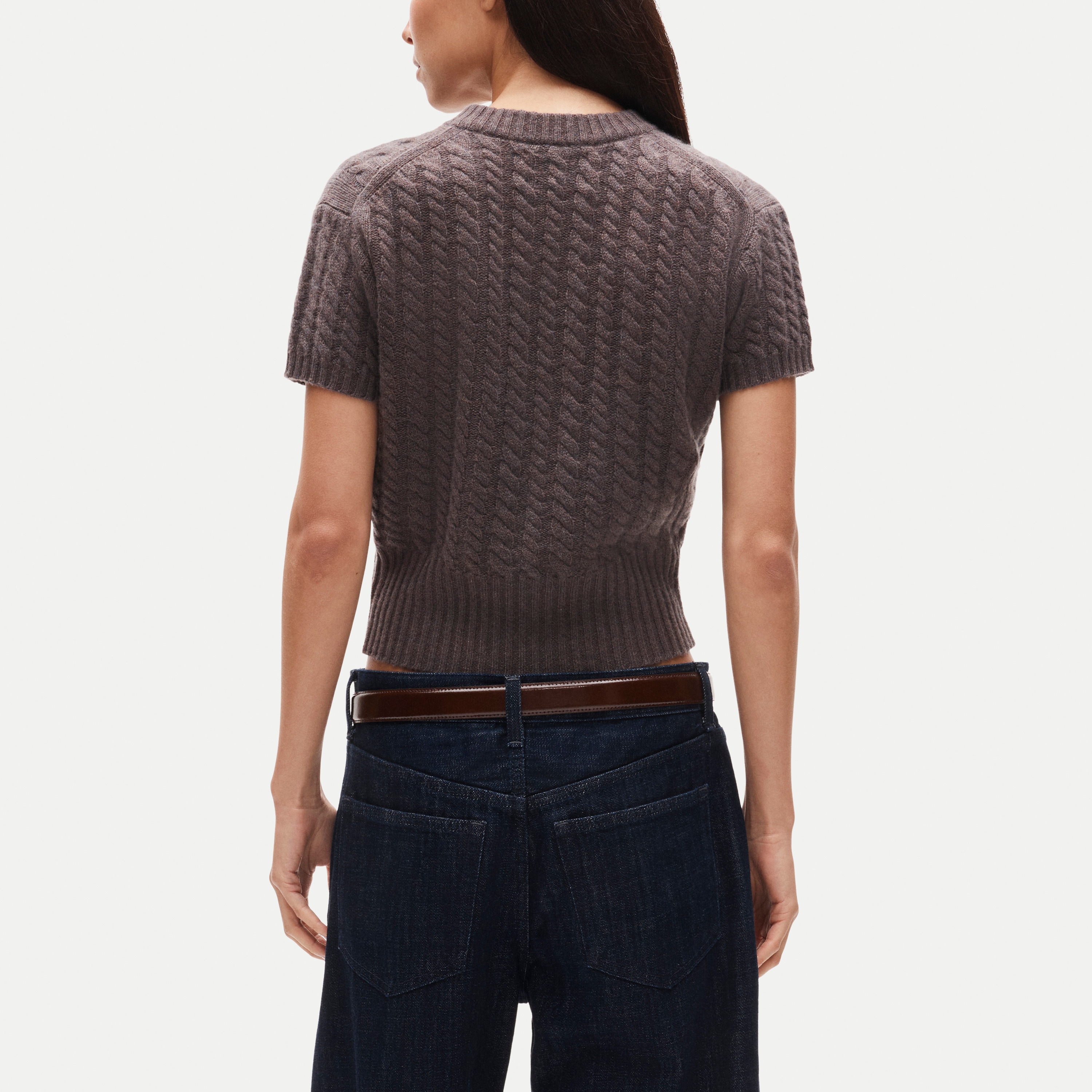 Cashmere short-sleeve cable-knit cardigan