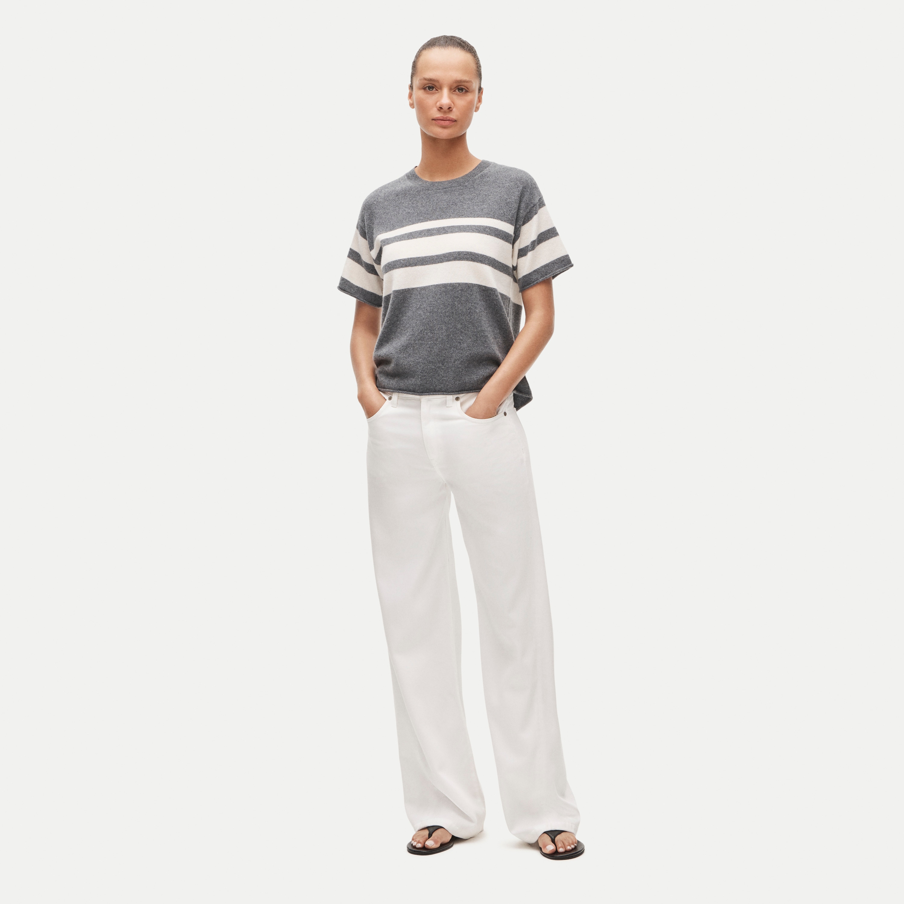 Cashmere relaxed T-shirt in placed stripe - thumbnail 2