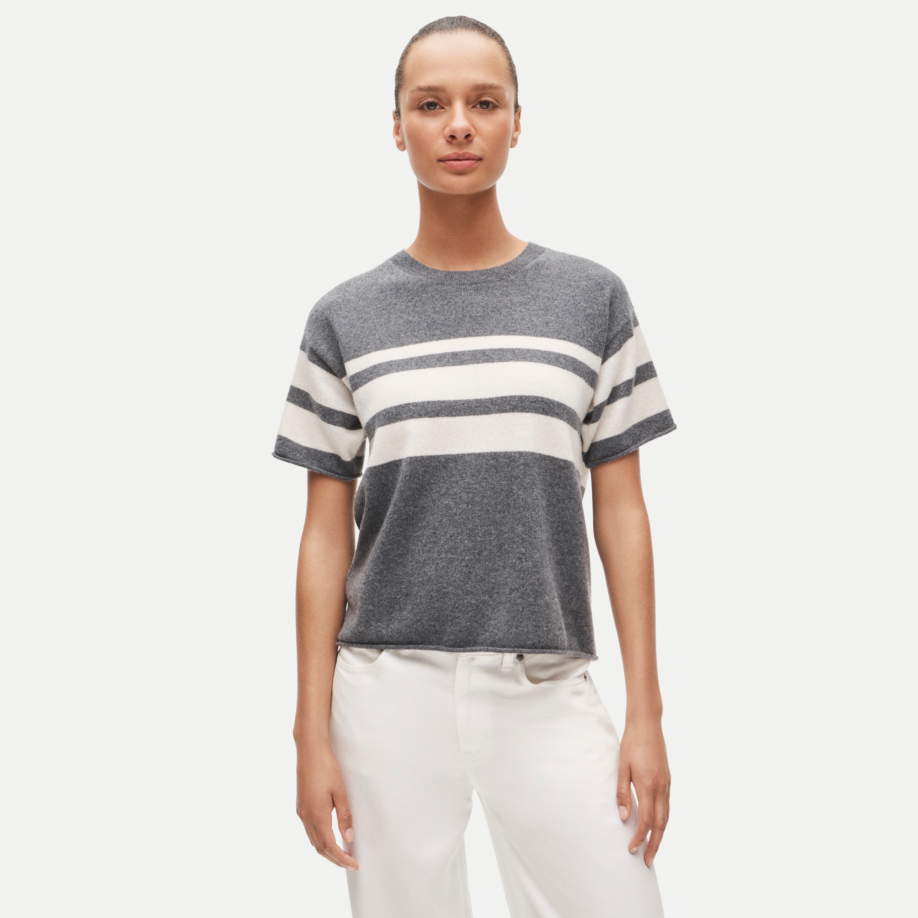 Cashmere Relaxed T-shirt In Placed Stripe For Women | J.Crew