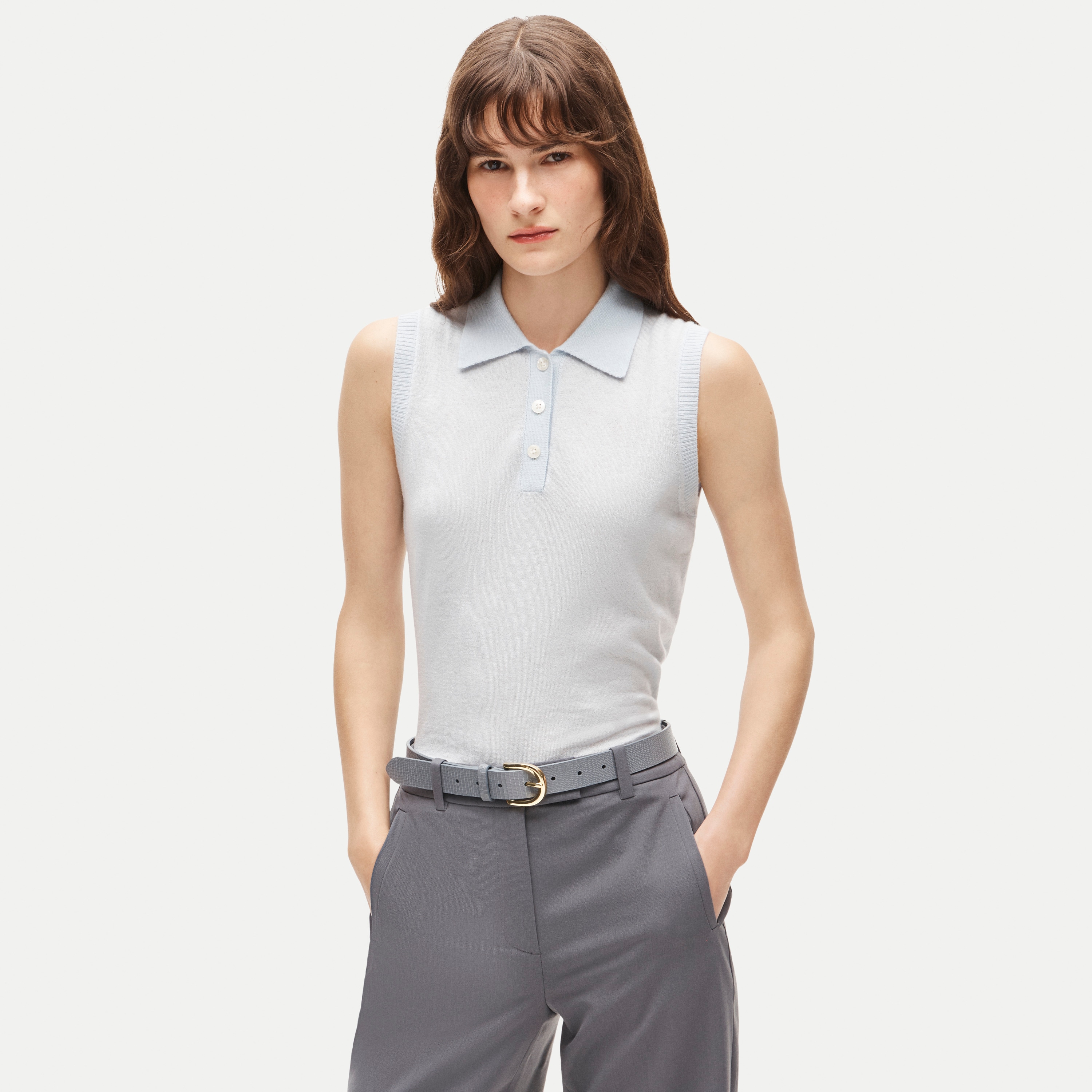 Featherweight cashmere polo sweater shell