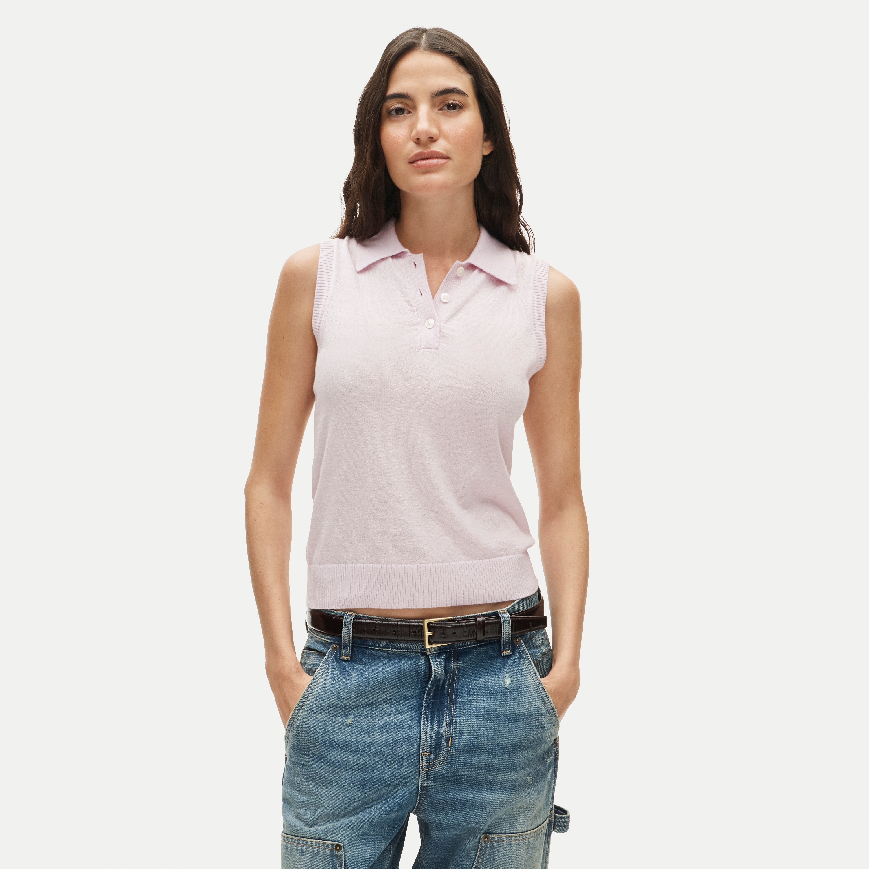 Featherweight cashmere polo sweater shell