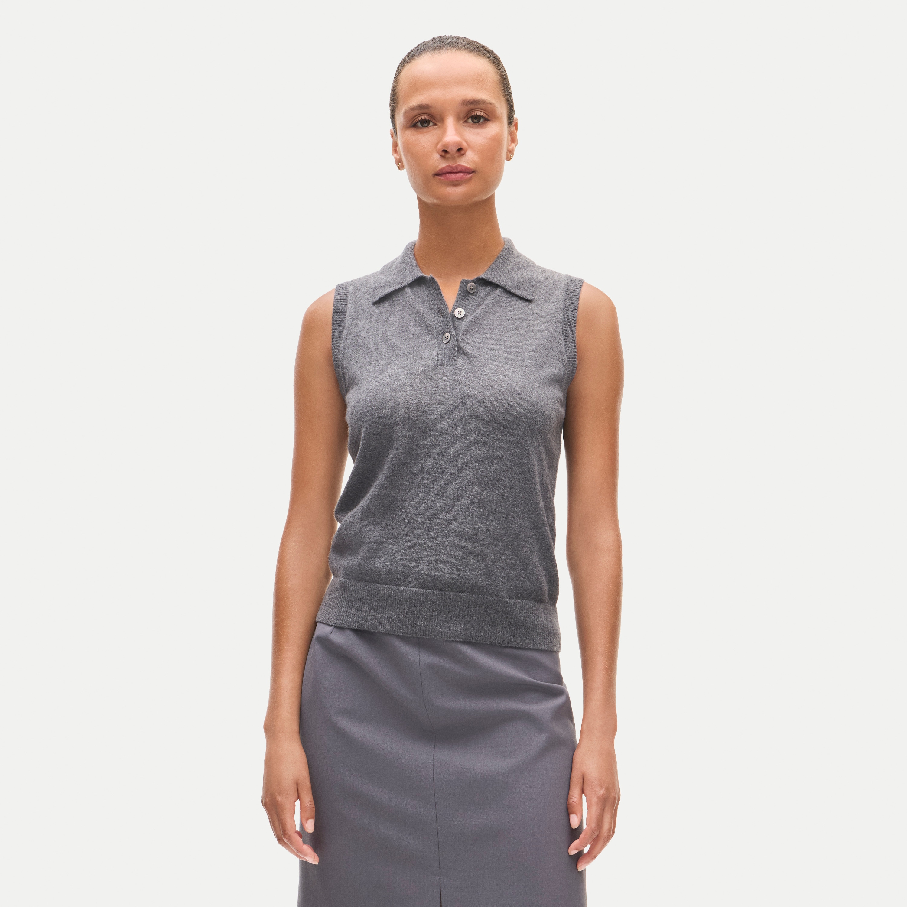 Featherweight cashmere polo sweater shell