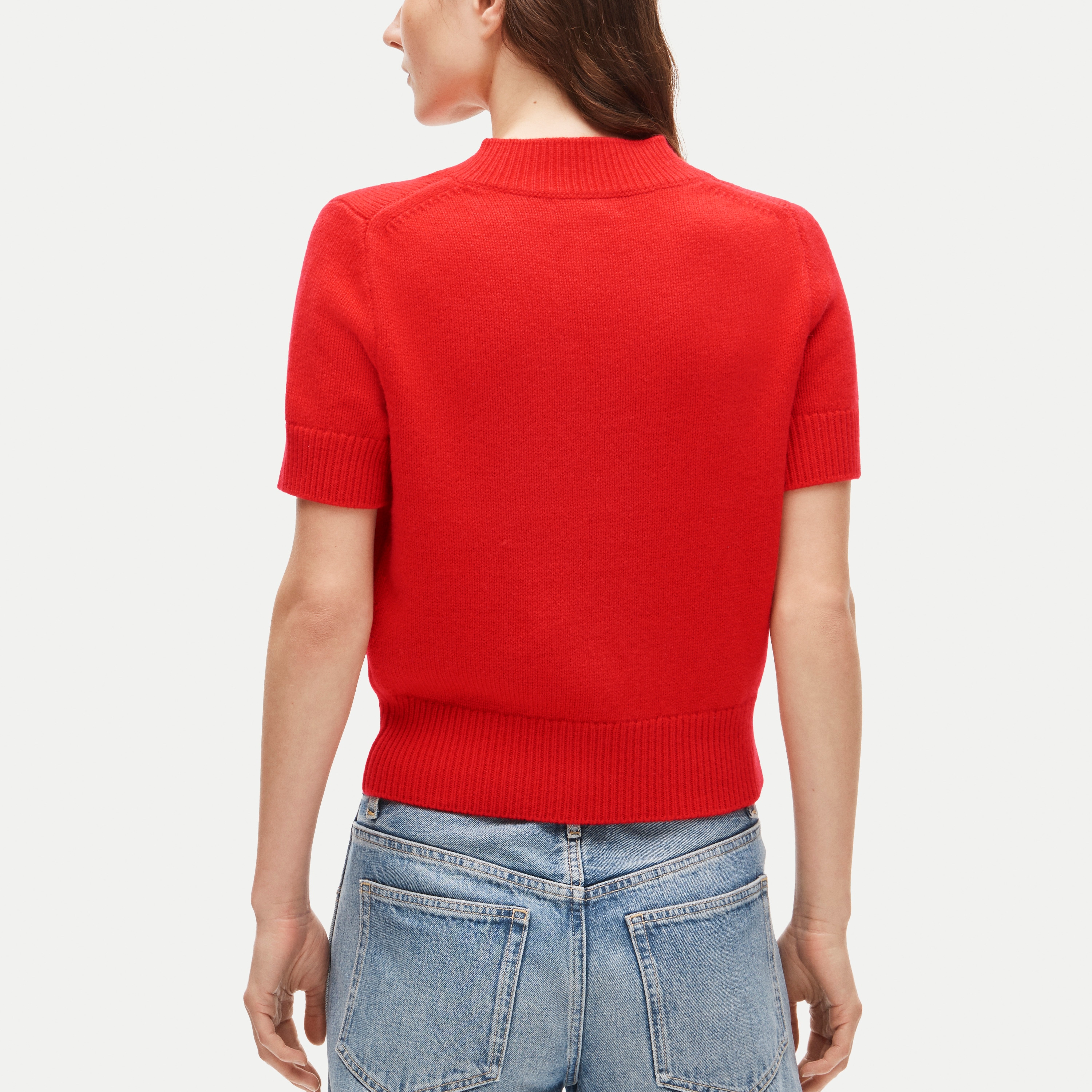 Short-sleeve V-neck sweater in vintage wool