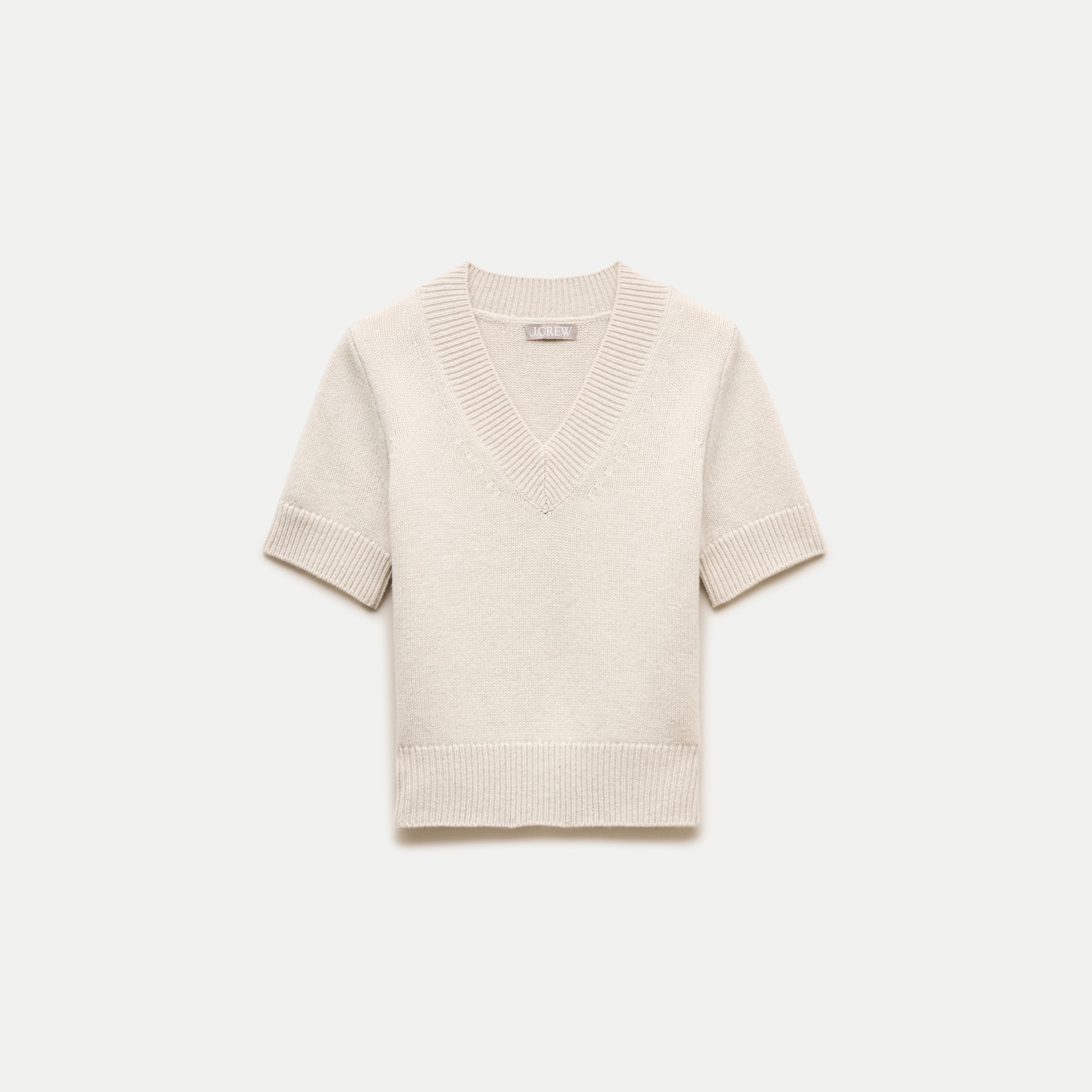 Short-sleeve V-neck sweater in vintage wool