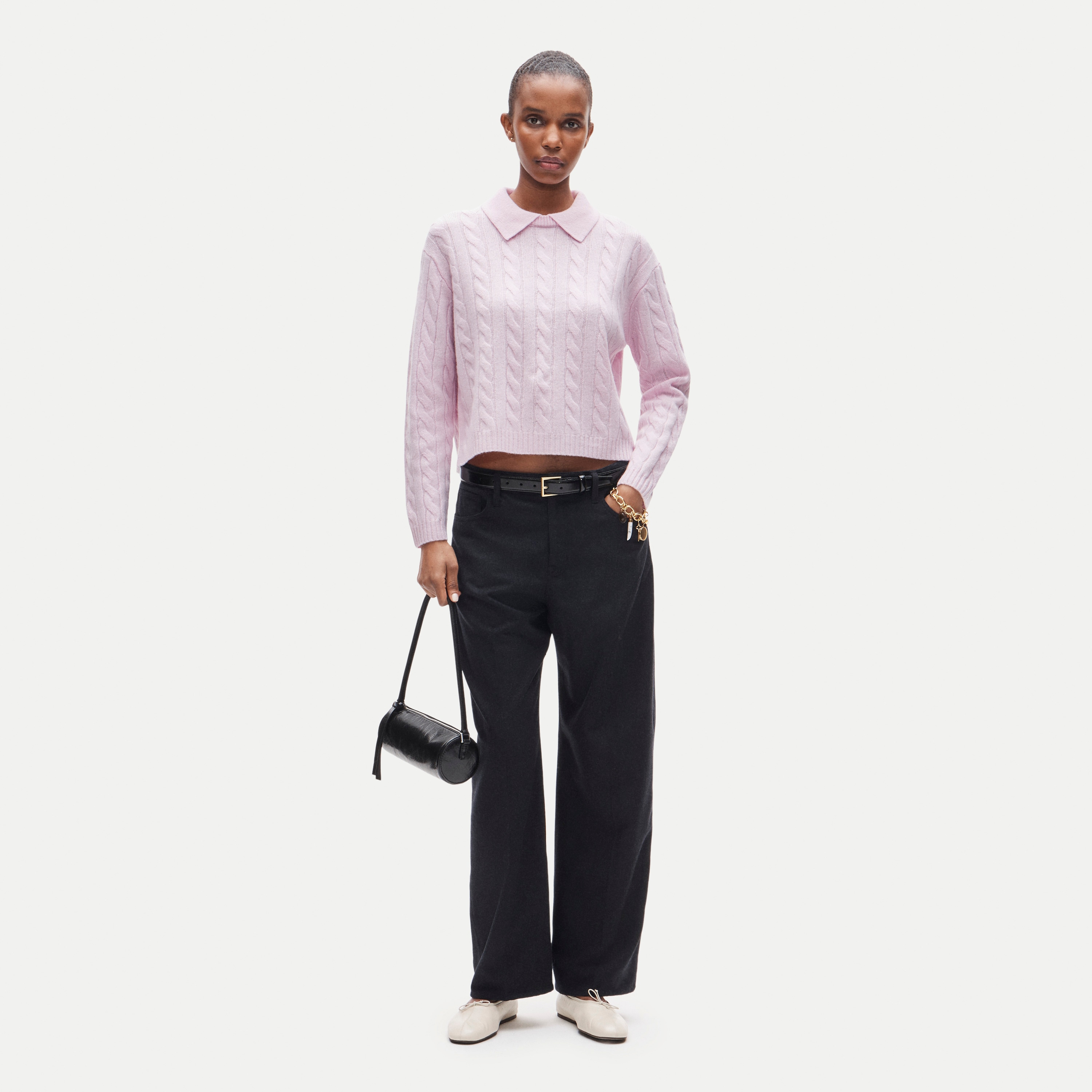 Cable-knit sweater-polo in vintage wool