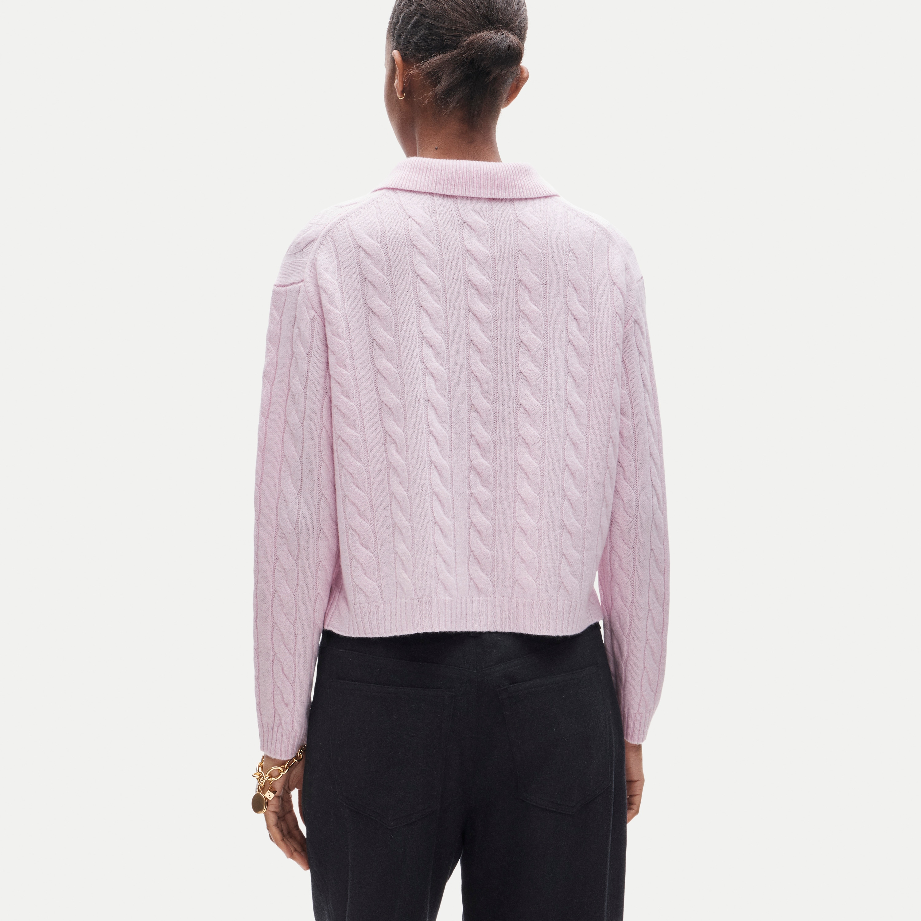 Cable-knit sweater-polo in vintage wool