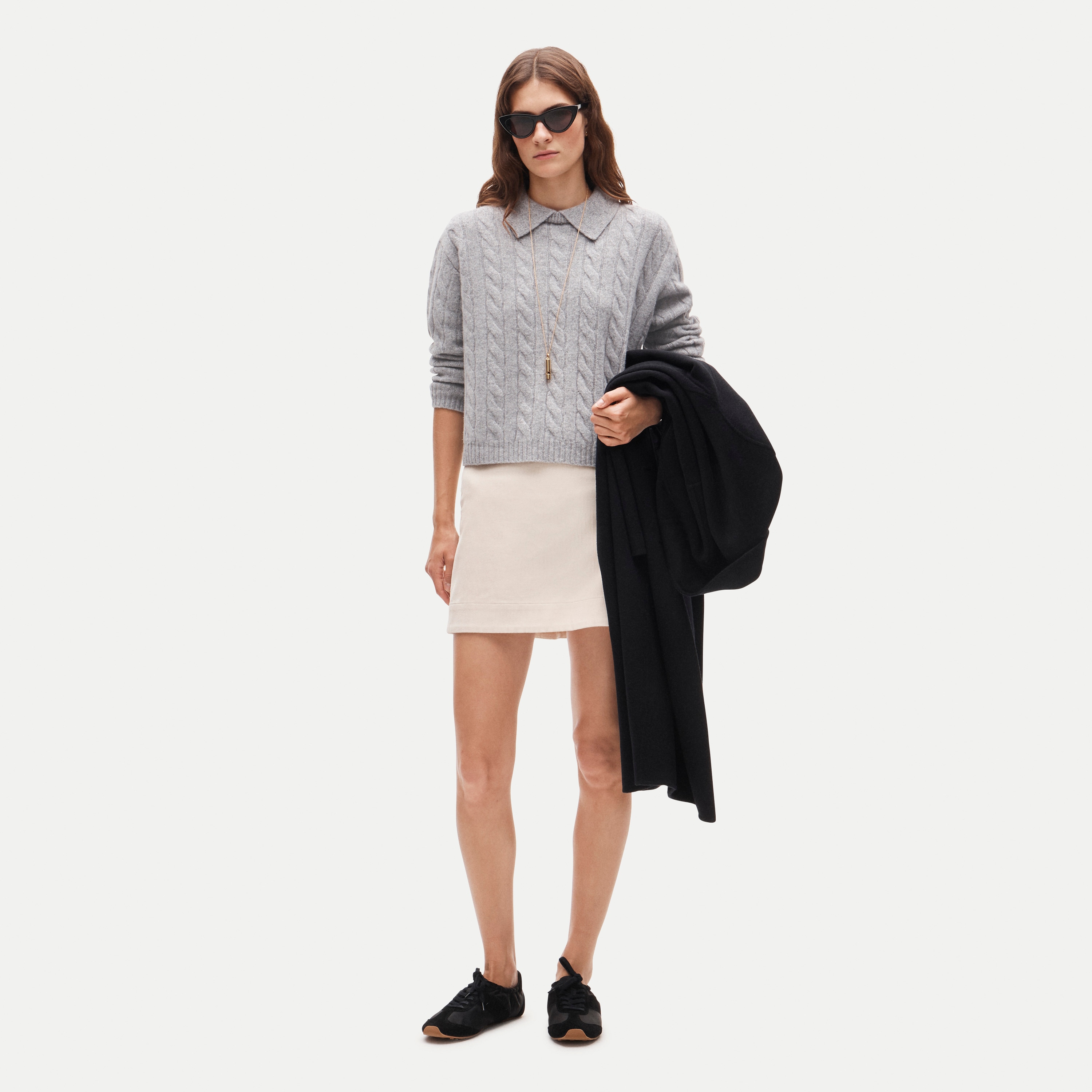 Cable-knit sweater-polo in vintage wool