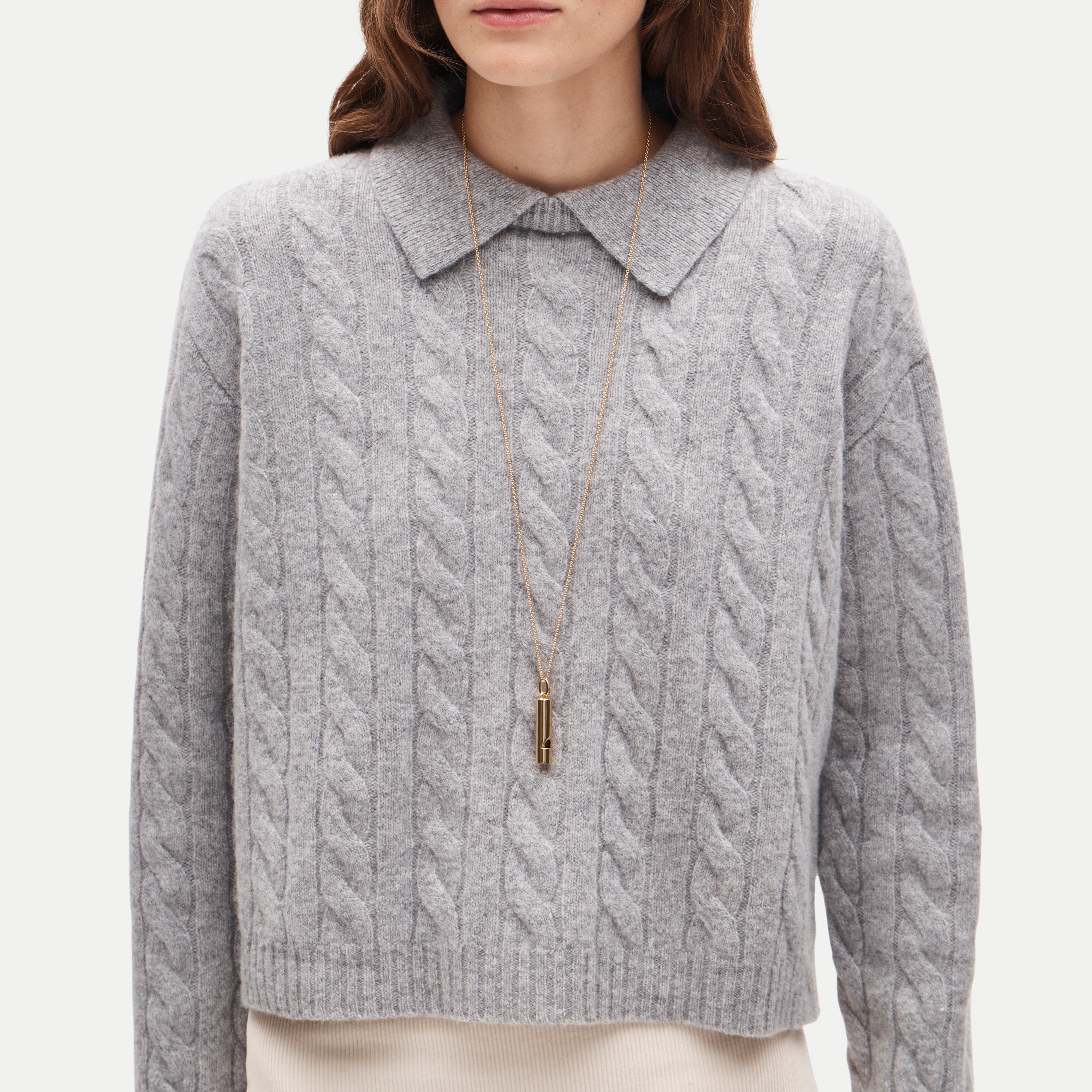 Cable-knit sweater-polo in vintage wool
