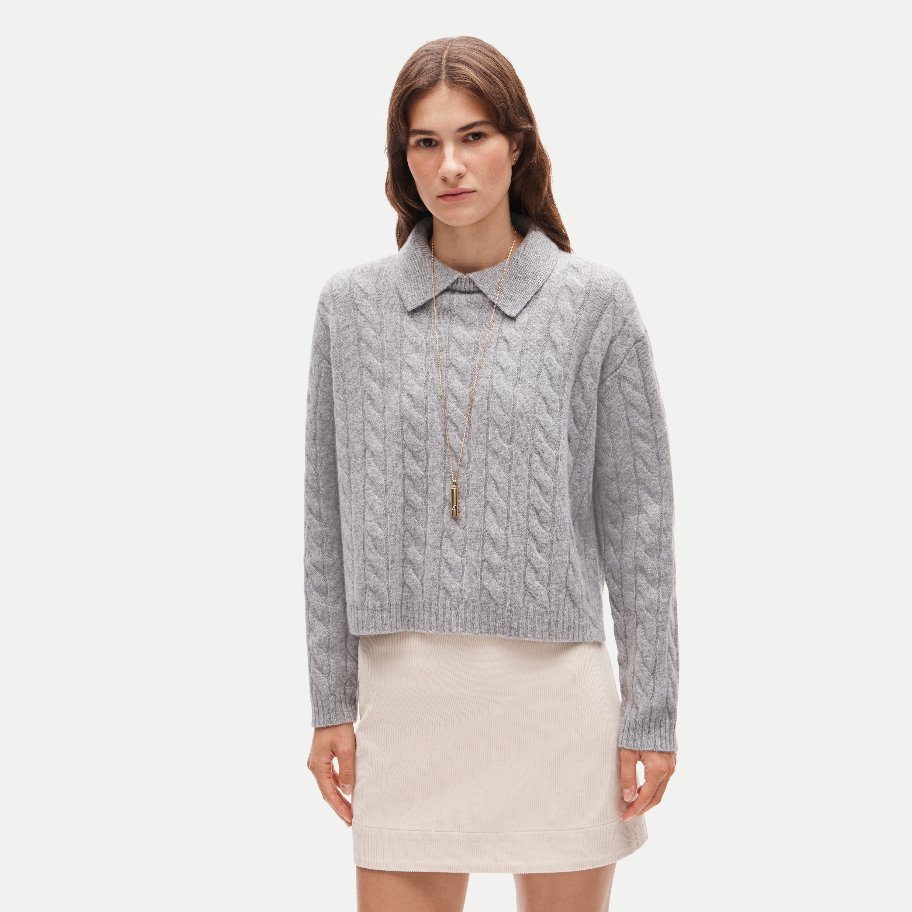 Cable-knit sweater-polo in vintage wool