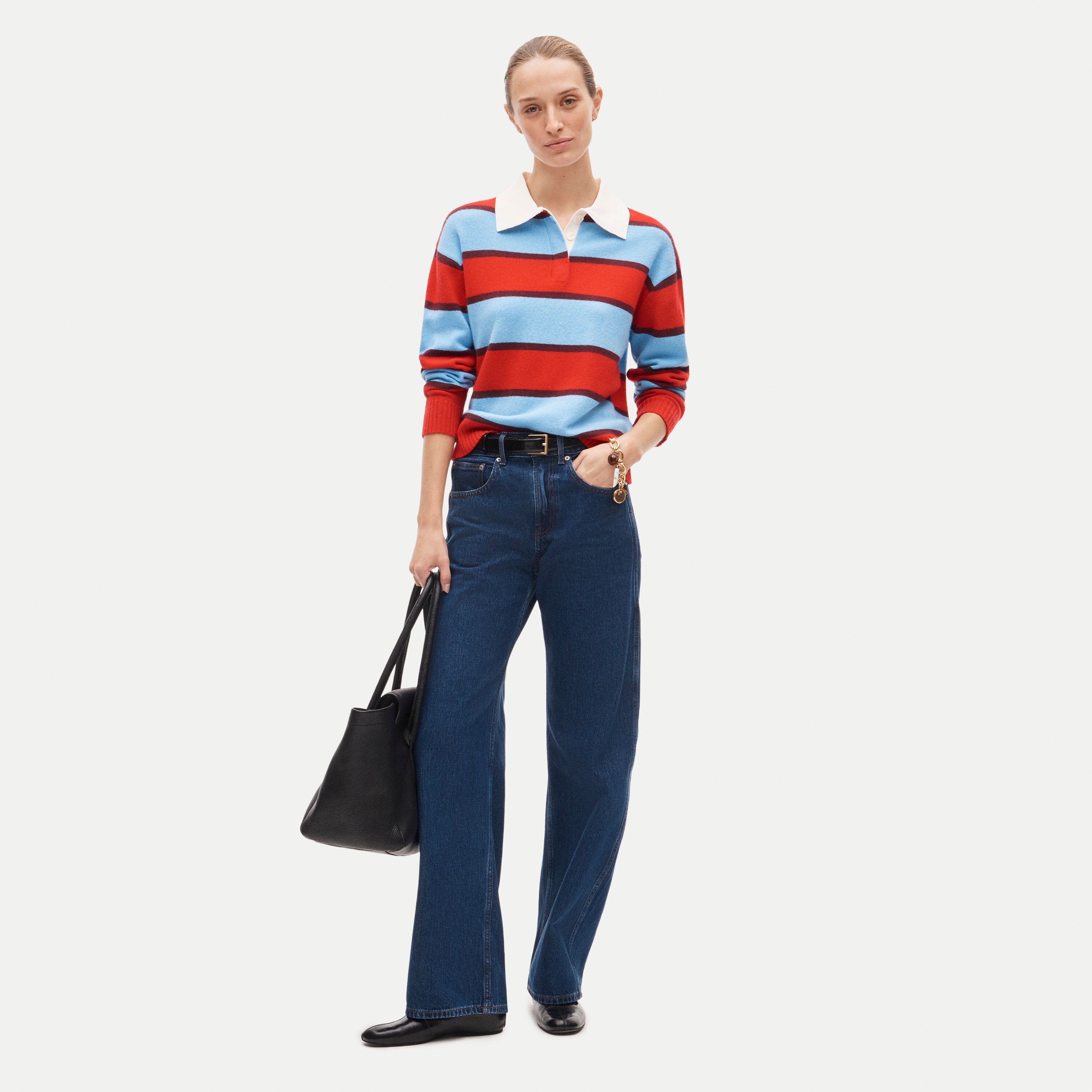 Relaxed sweater-polo in vintage wool stripe