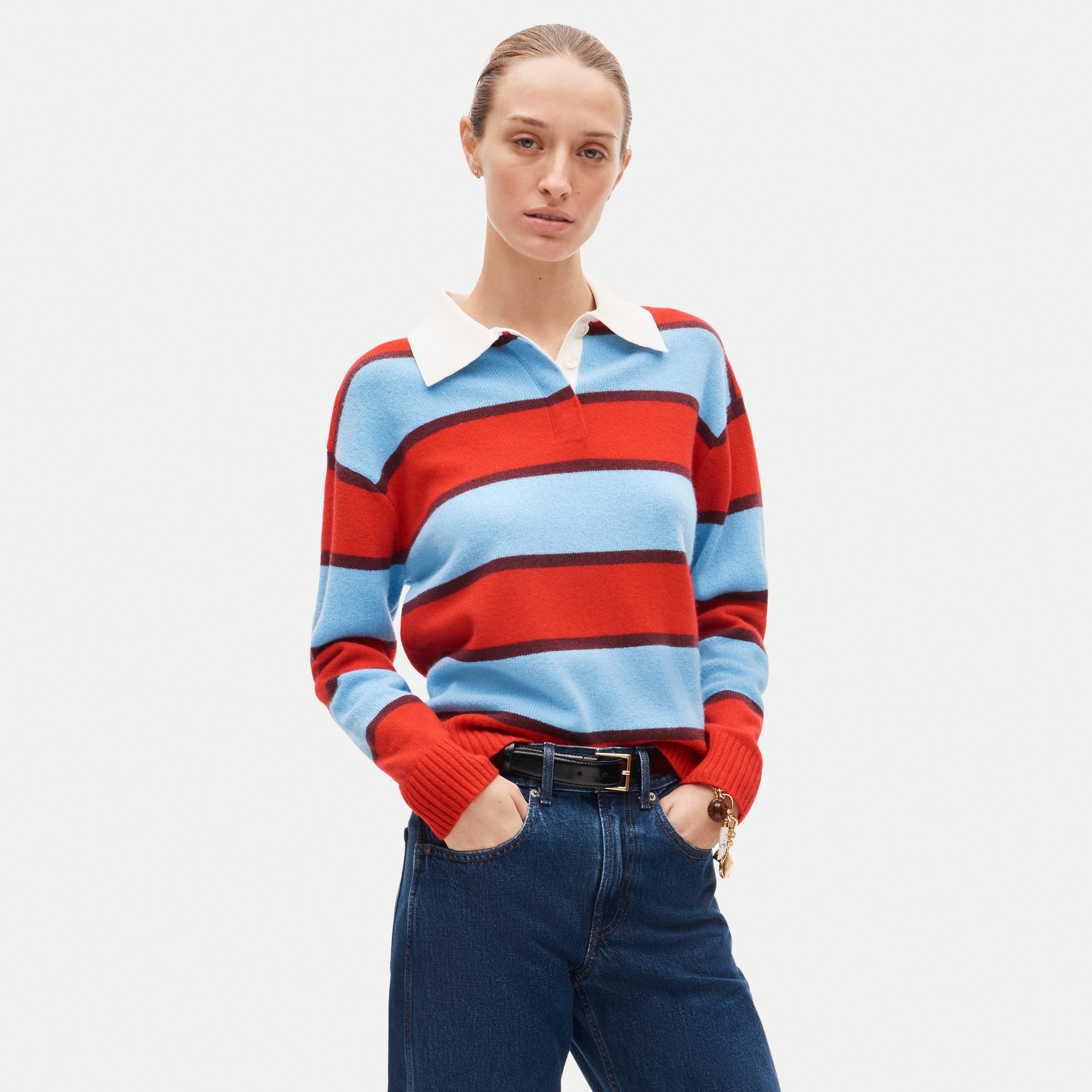 Relaxed sweater-polo in vintage wool stripe