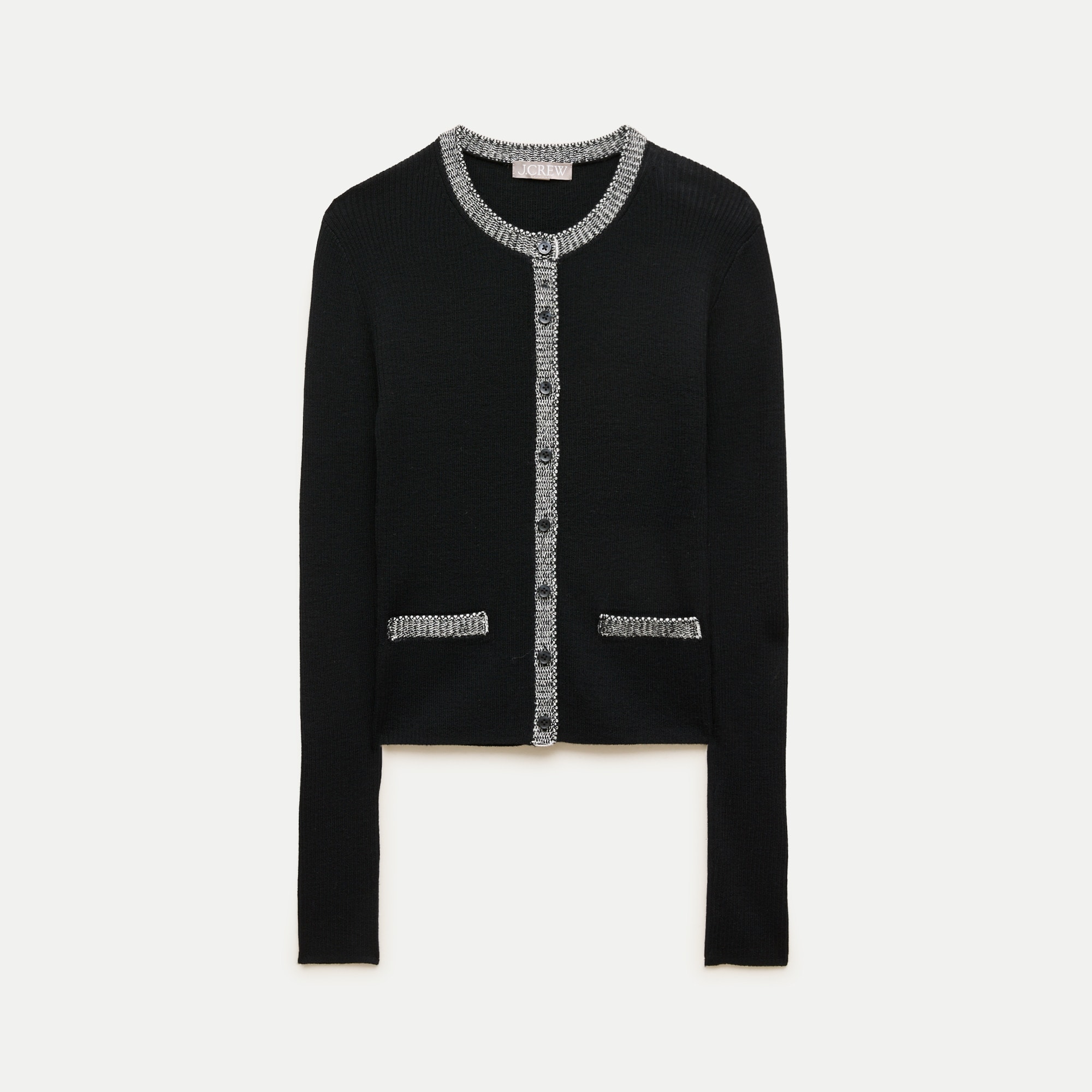 Crochet-trim cardigan in merino wool blend