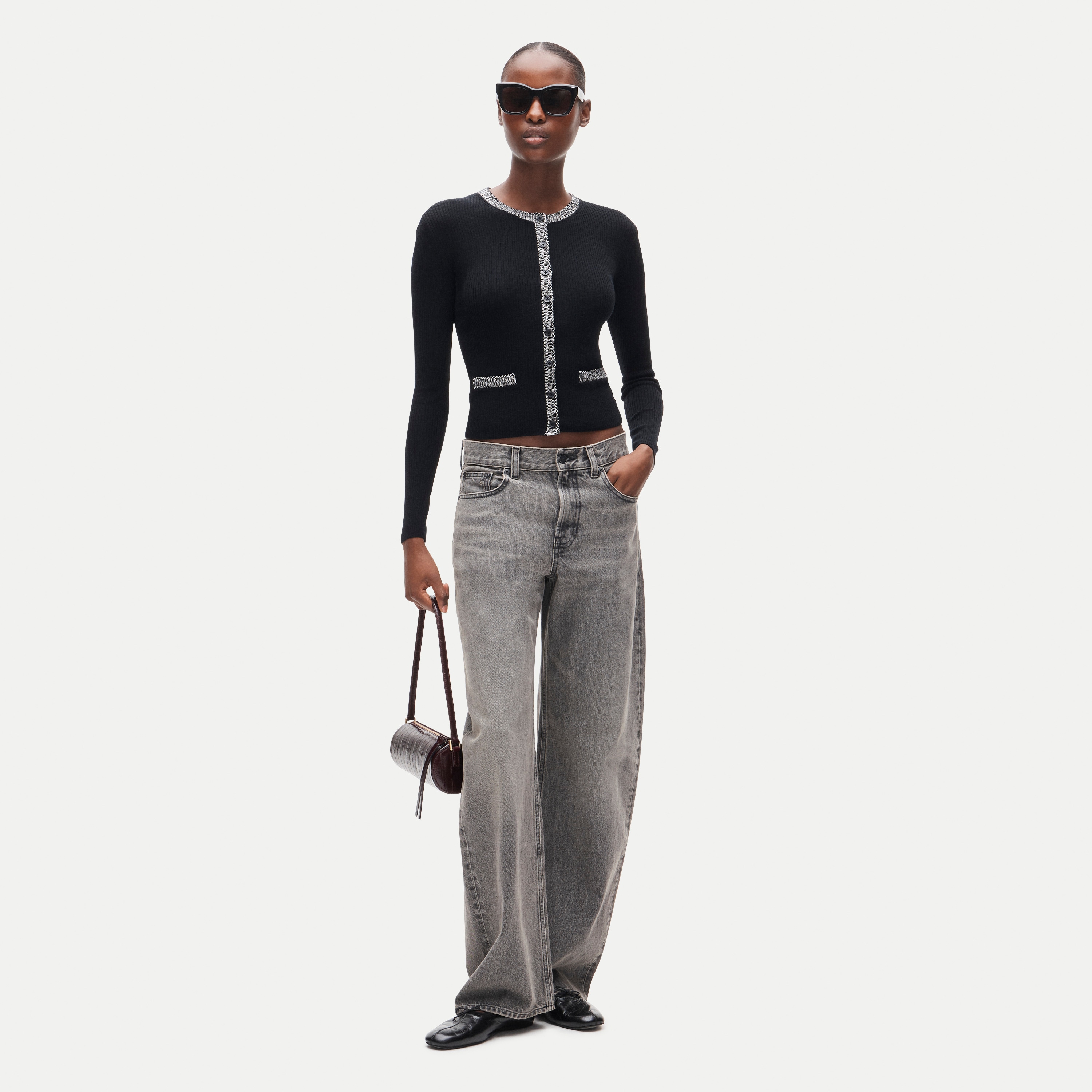 Crochet-trim cardigan in merino wool blend - thumbnail 2