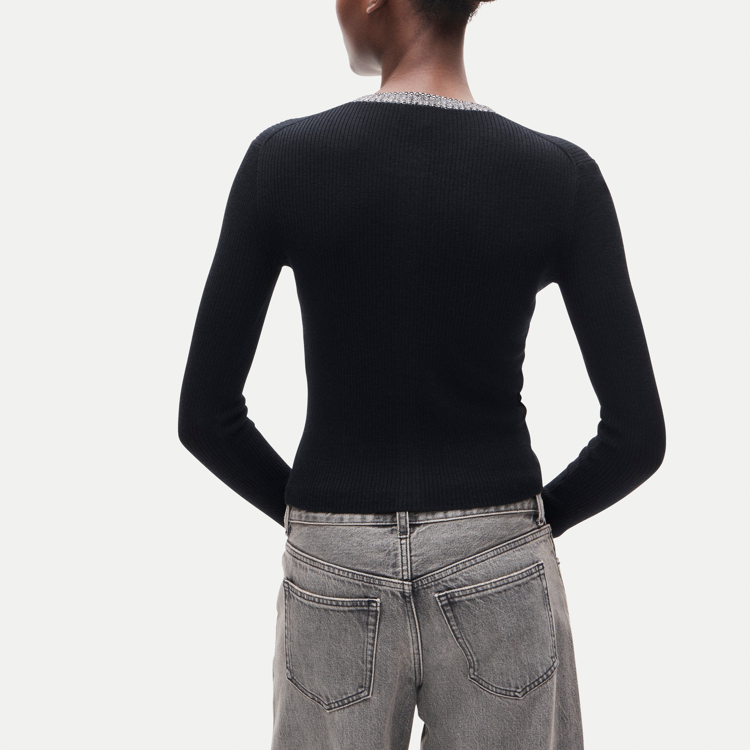 Crochet-trim cardigan in merino wool blend