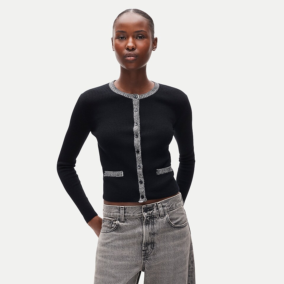 Crochet-trim cardigan in merino wool blend by J.Crew
