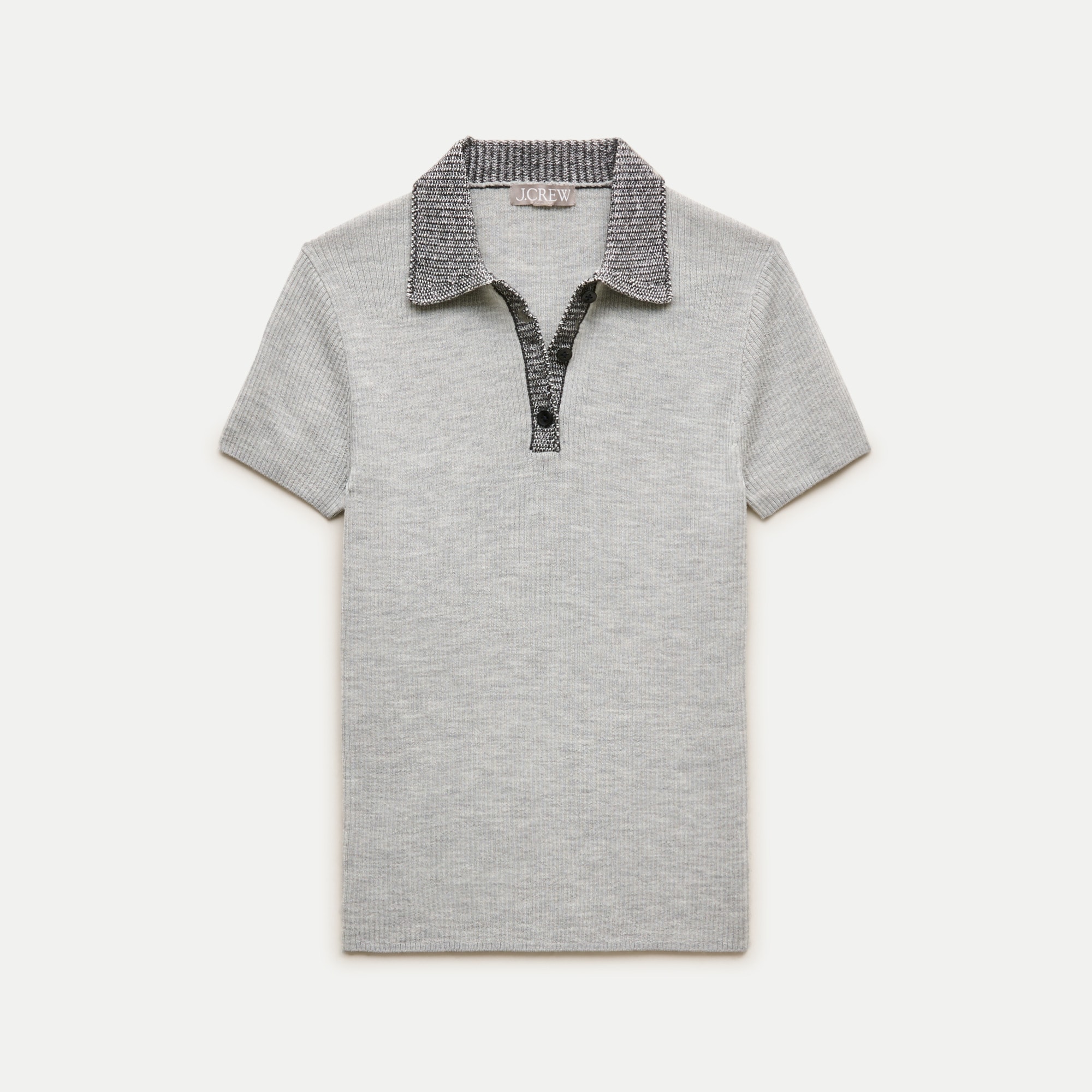 Crochet-trim sweater-polo in merino wool blend