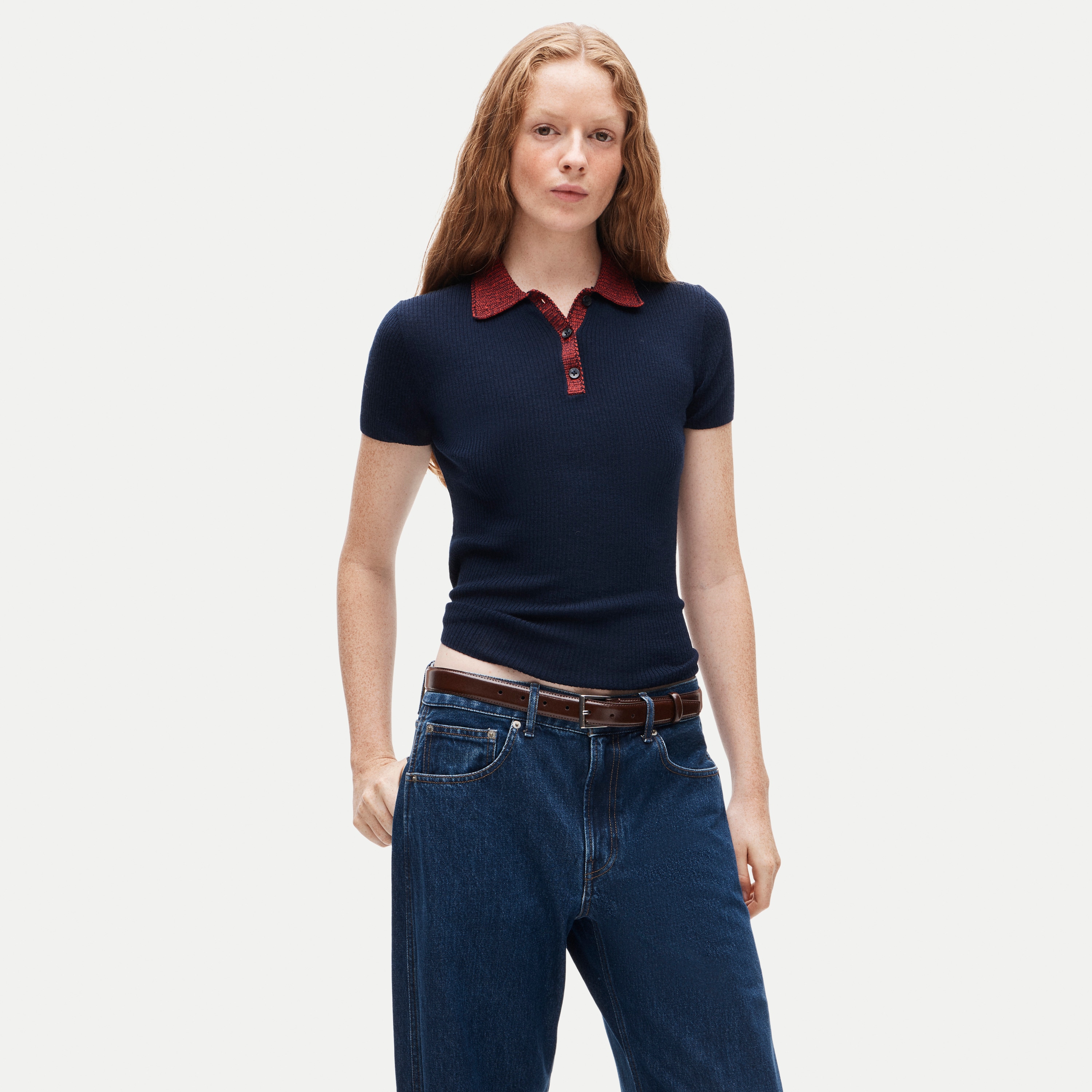 Crochet-trim Sweater-polo In Merino Wool Blend For Women | J.Crew
