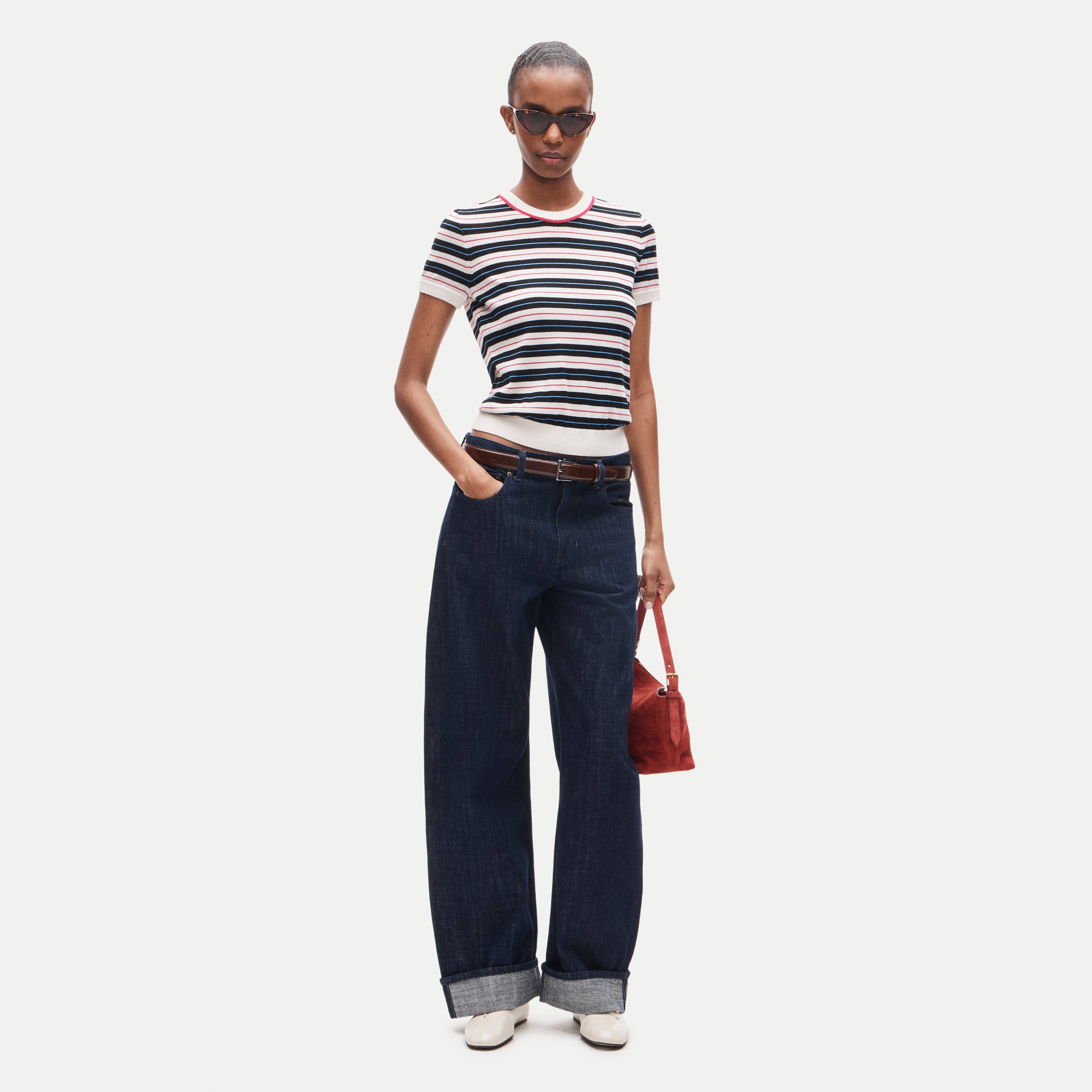 Sweater-tee in striped merino wool