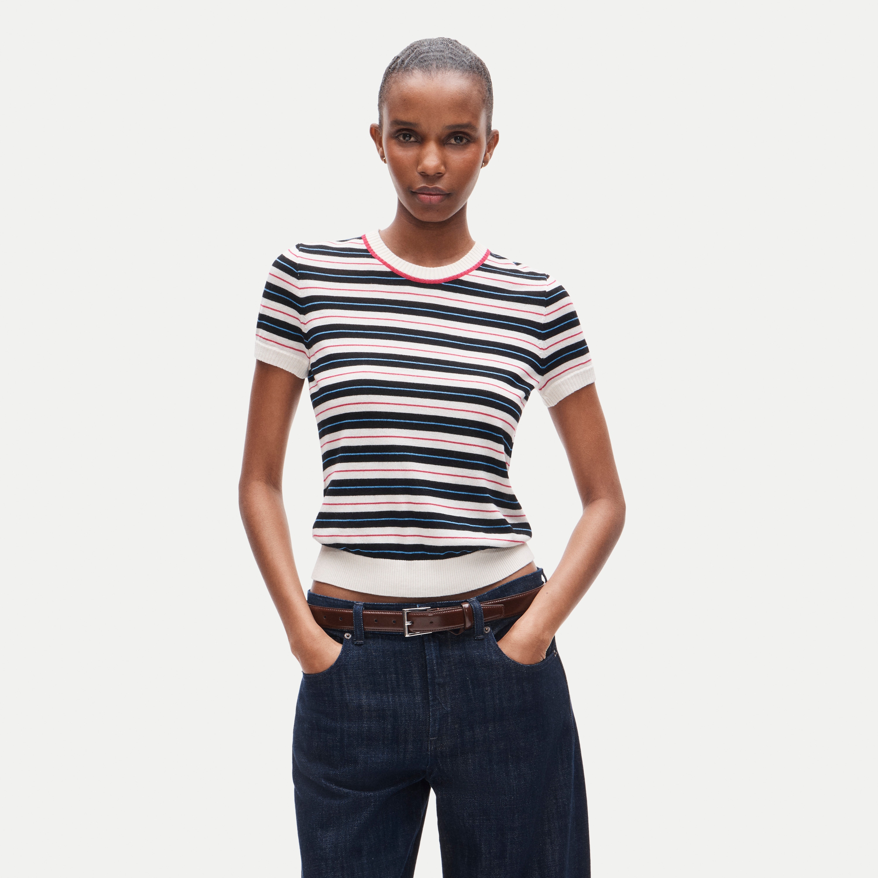 Sweater-tee in striped merino wool
