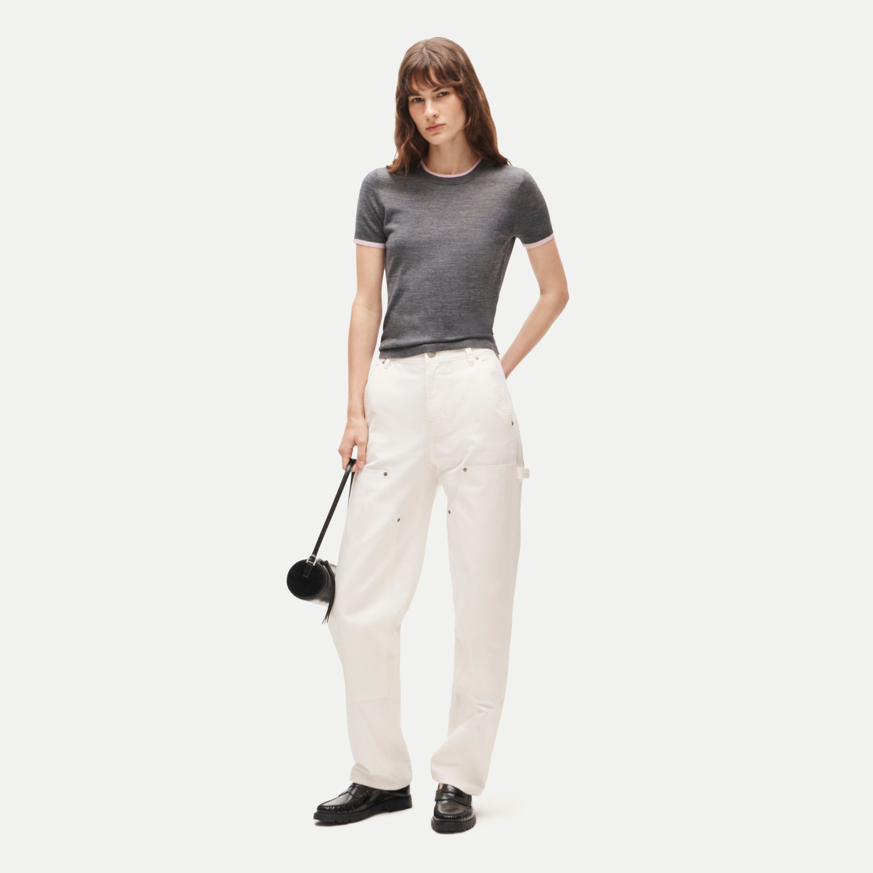 Sweater-tee in contrast-trim merino wool