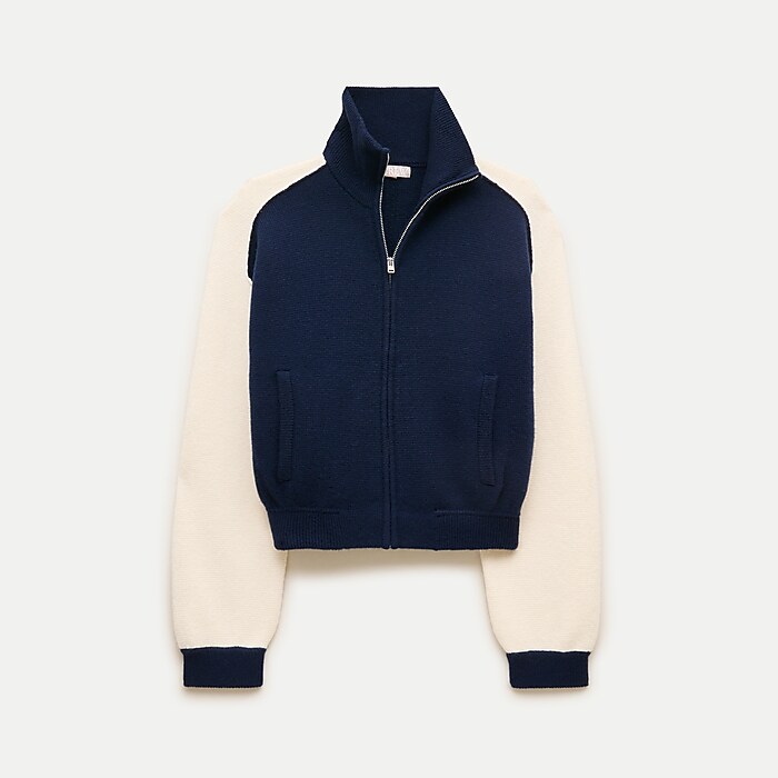 Bomber sweater-jacket in colorblock vintage wool