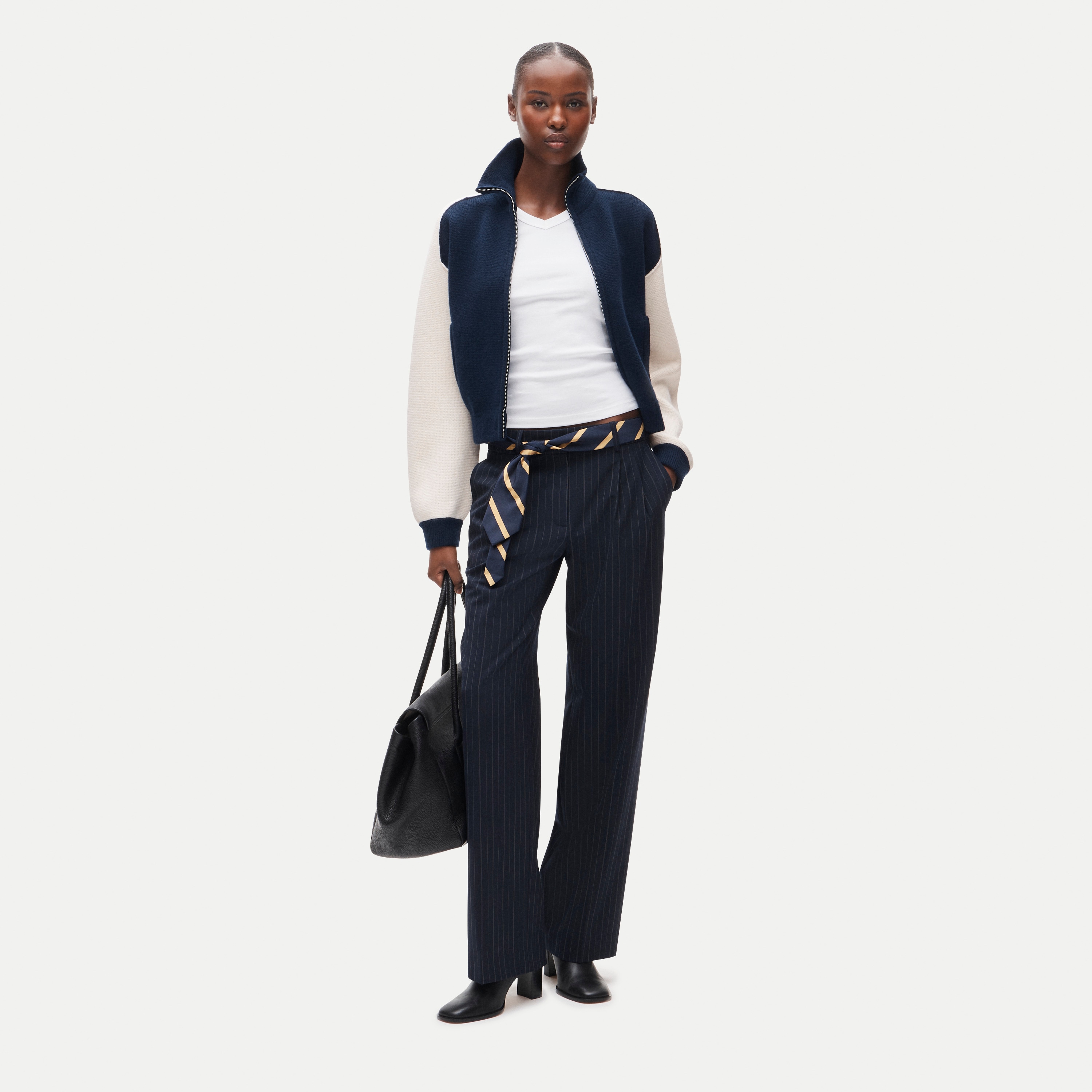 Bomber sweater-jacket in colorblock vintage wool