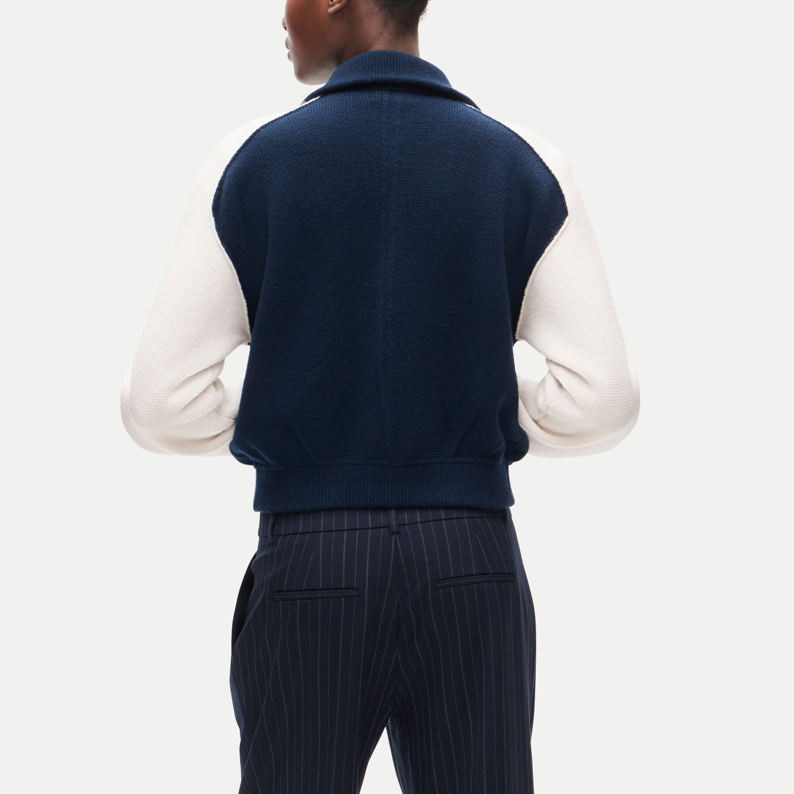Bomber sweater-jacket in colorblock vintage wool