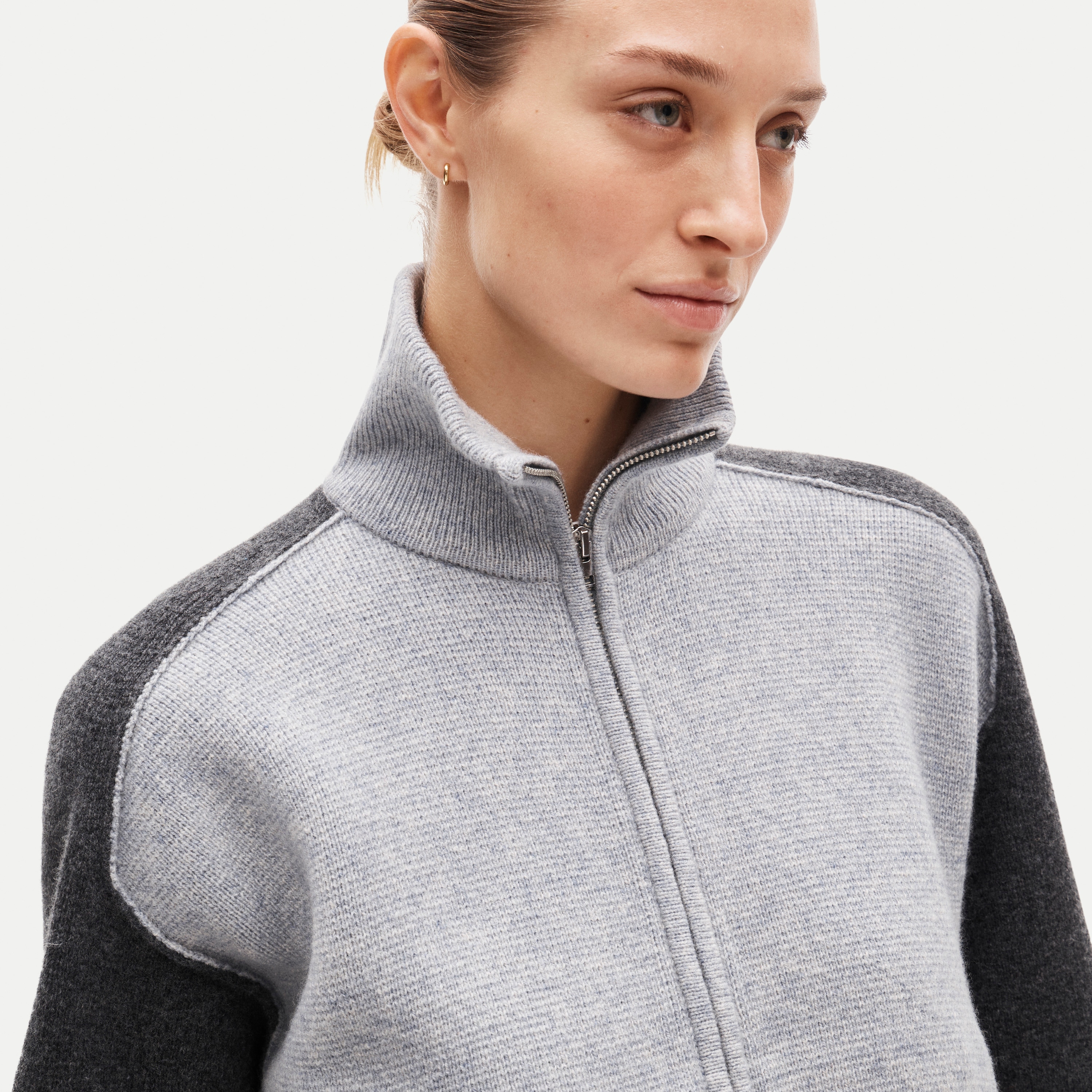 Bomber sweater-jacket in colorblock vintage wool