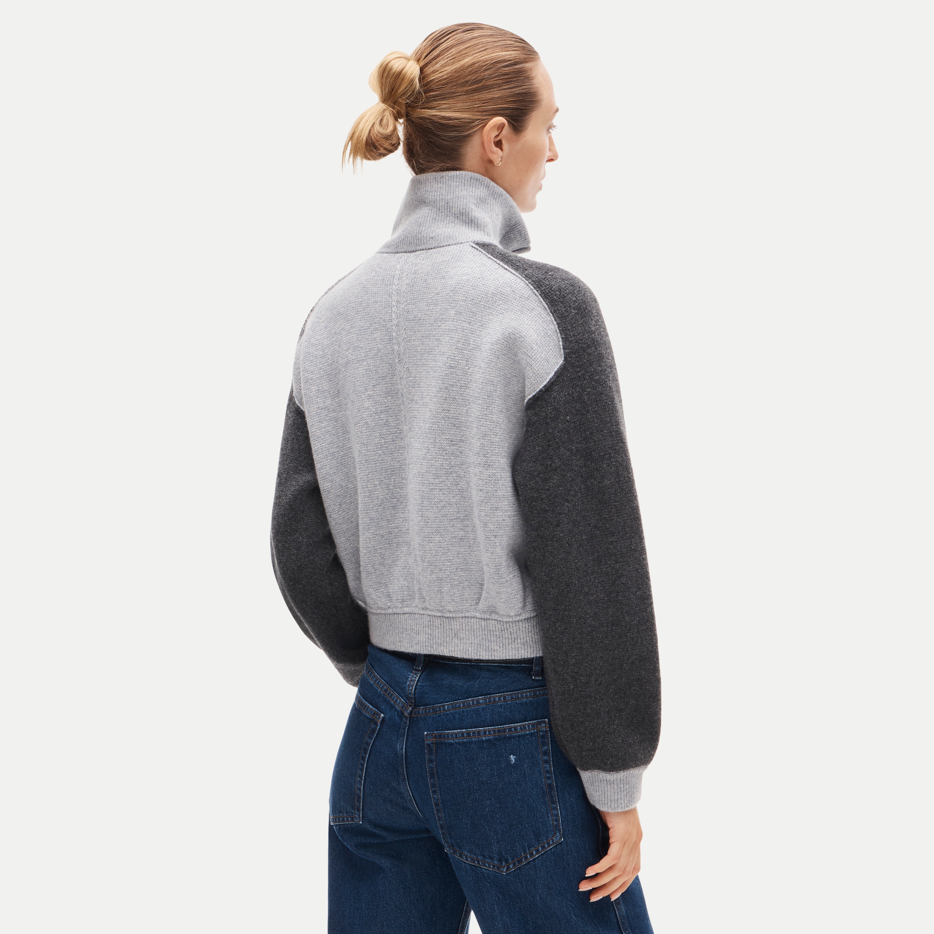 Bomber sweater-jacket in colorblock vintage wool