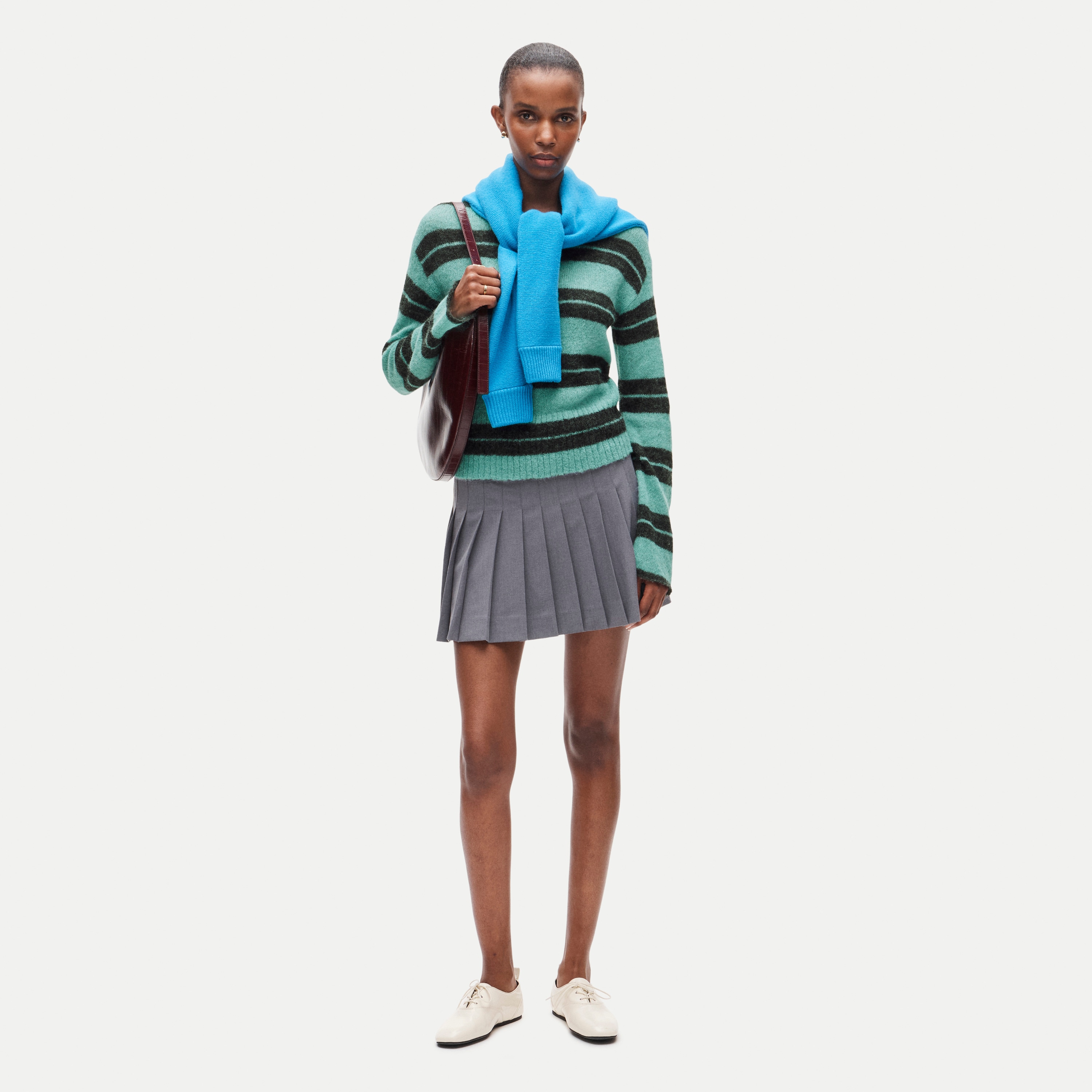 High rib pullover sweater in striped Italian yarn - thumbnail 2