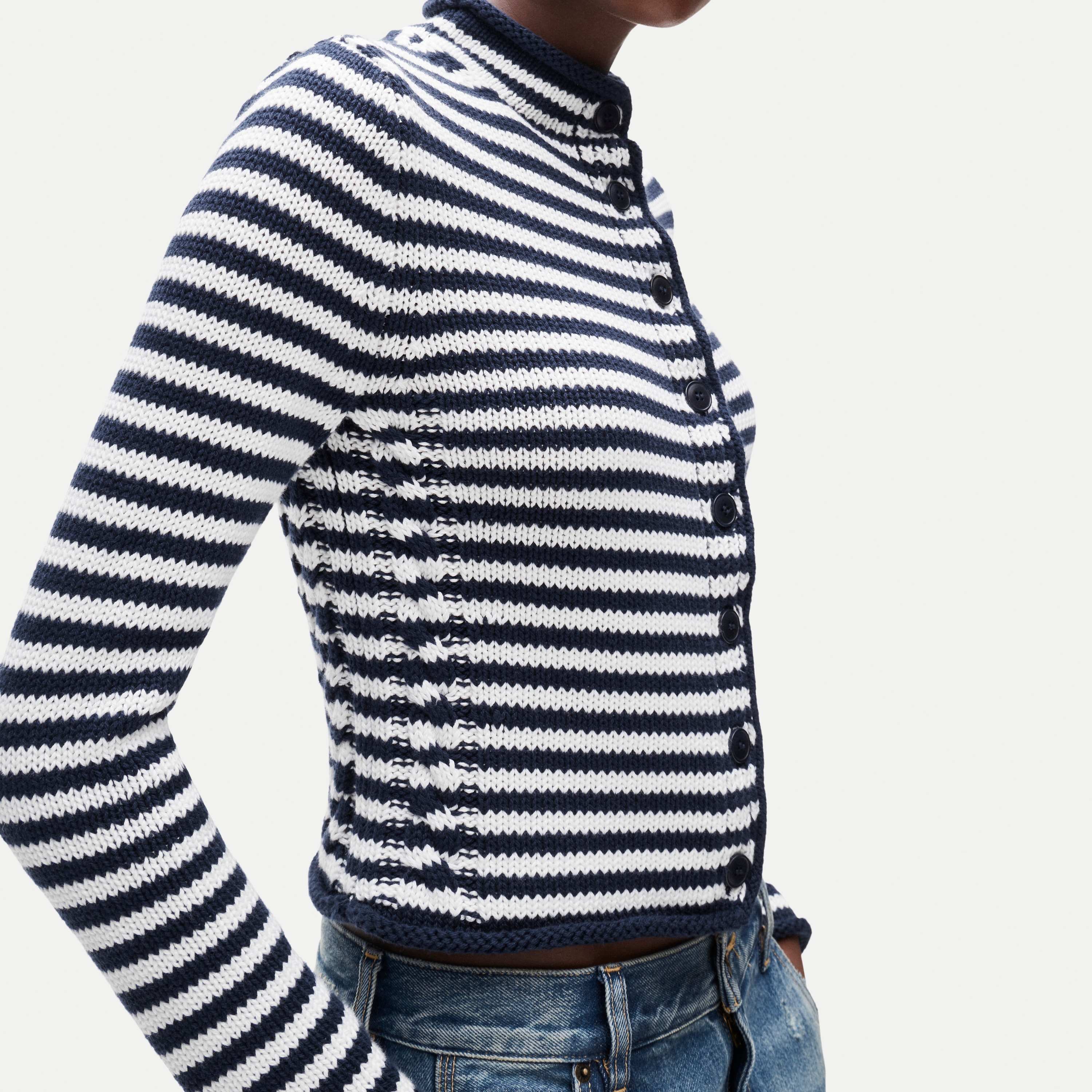 Rollneck™ reversible cardigan in stripe