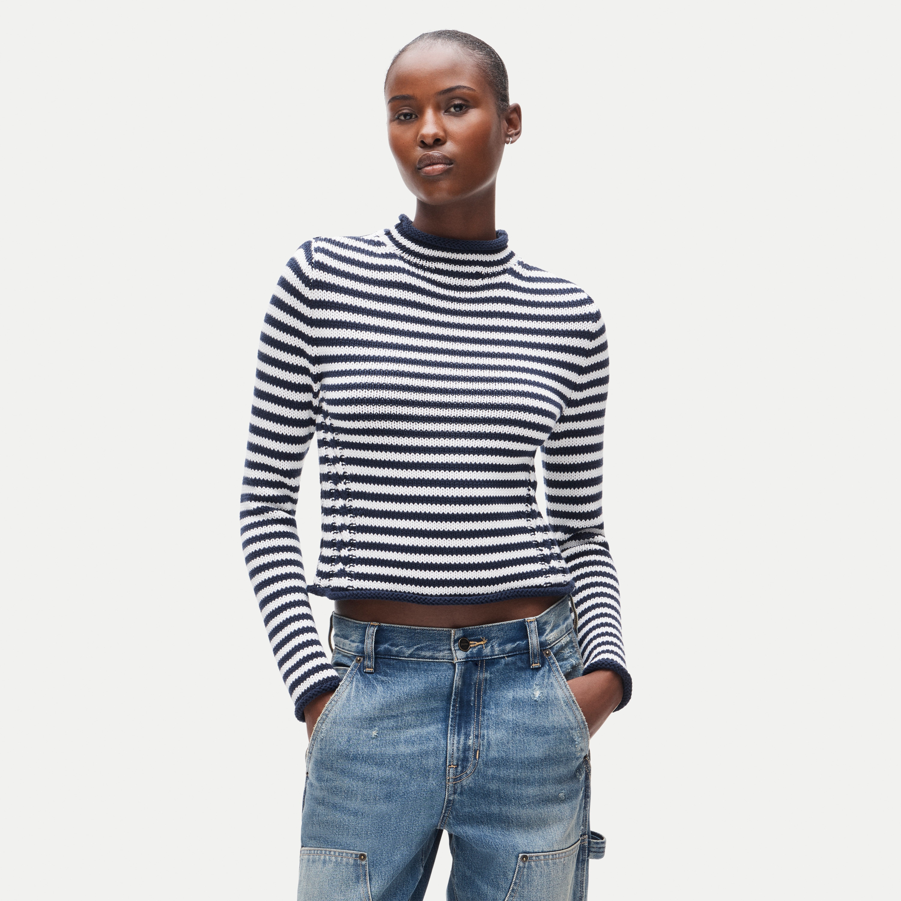 Rollneck™ reversible cardigan in stripe