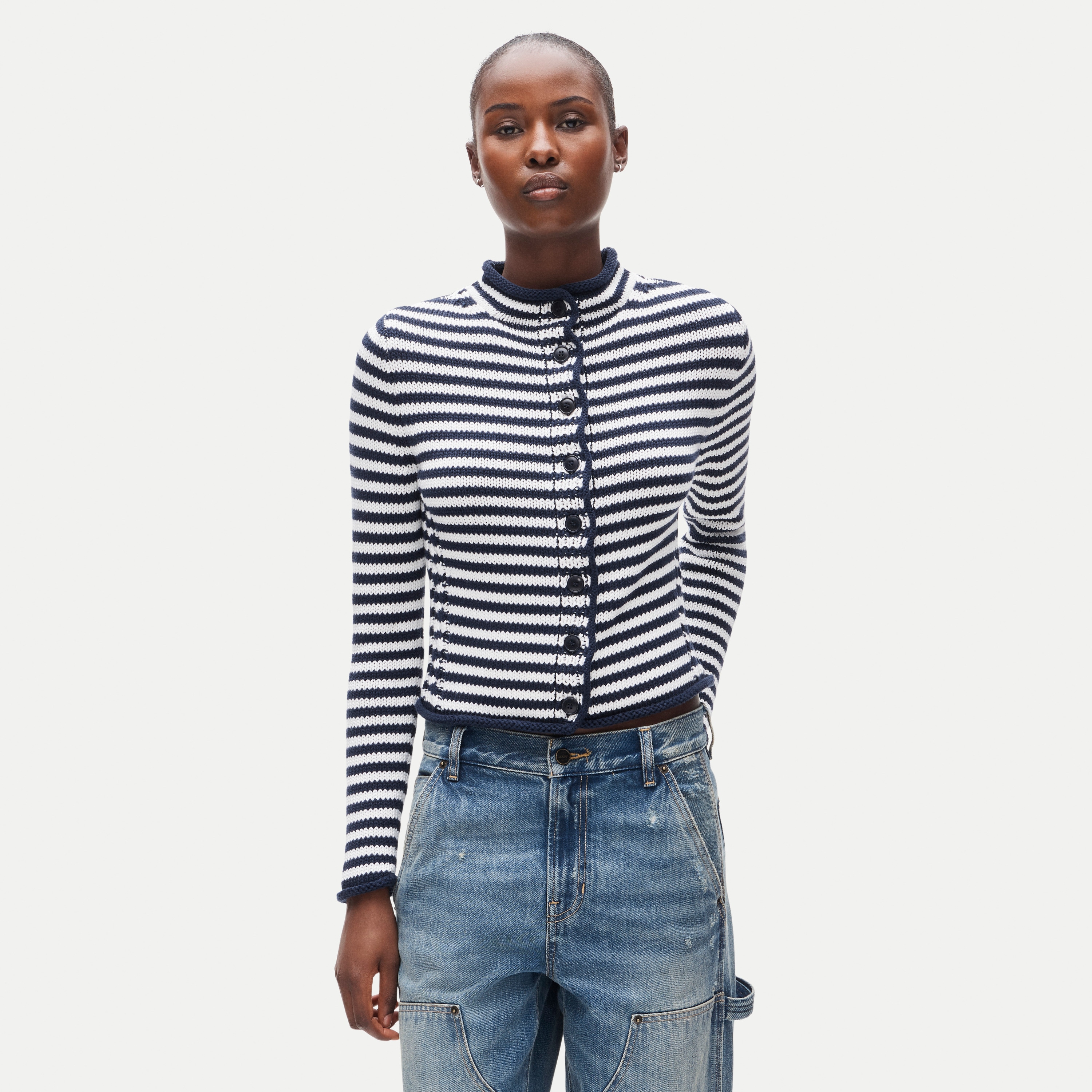 Rollneck reversible cardigan in stripe