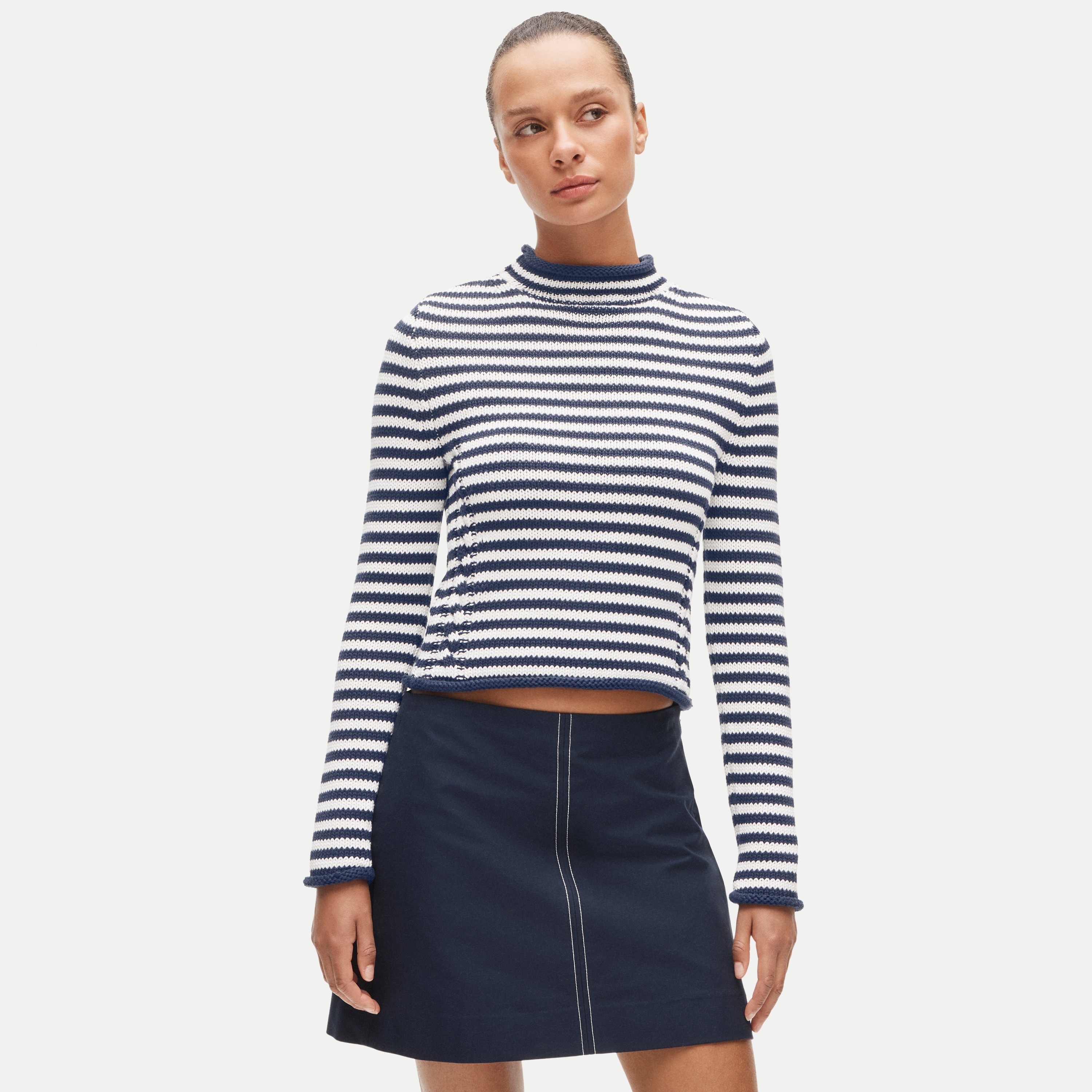 Rollneck™ reversible cardigan in stripe