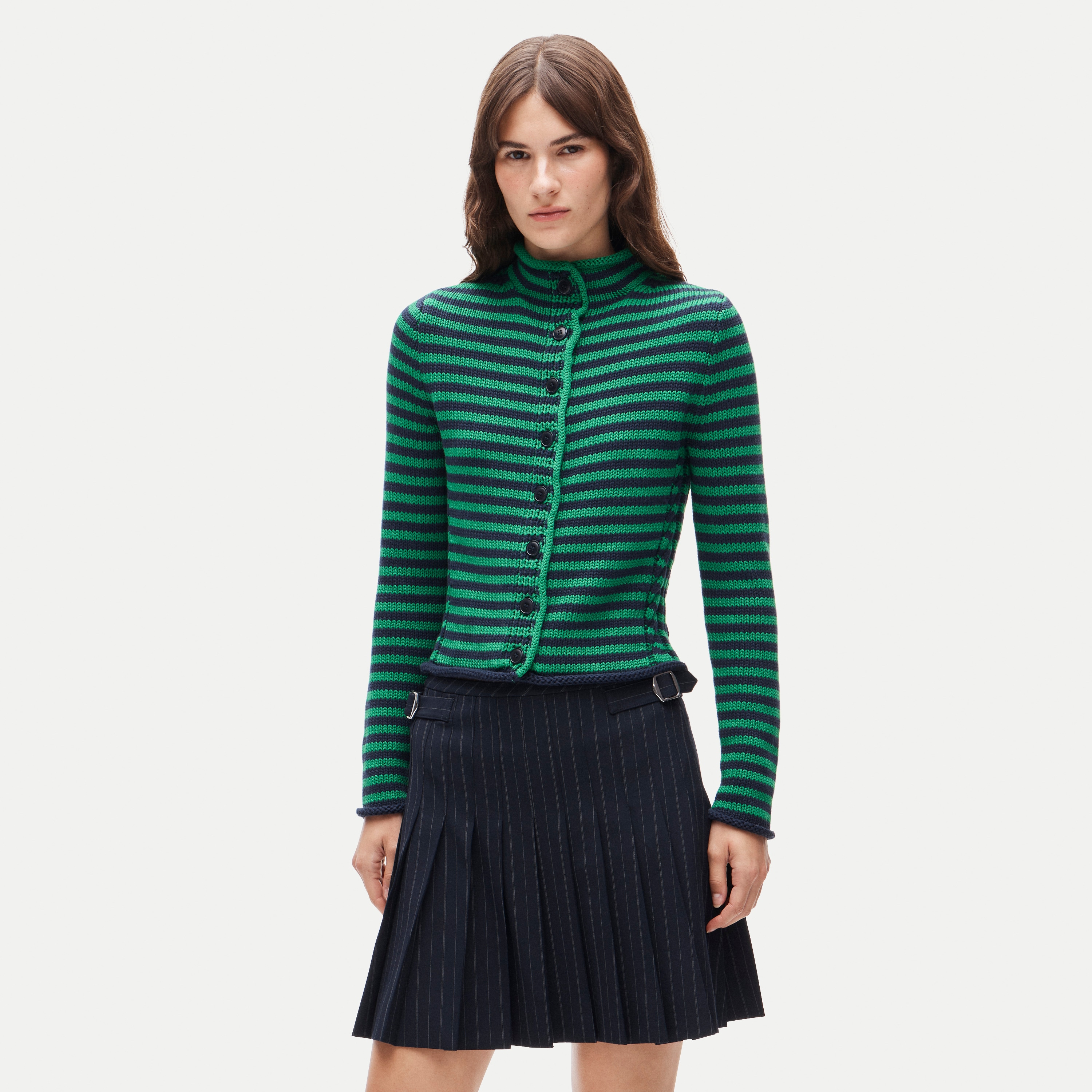 Rollneck™ reversible cardigan in stripe