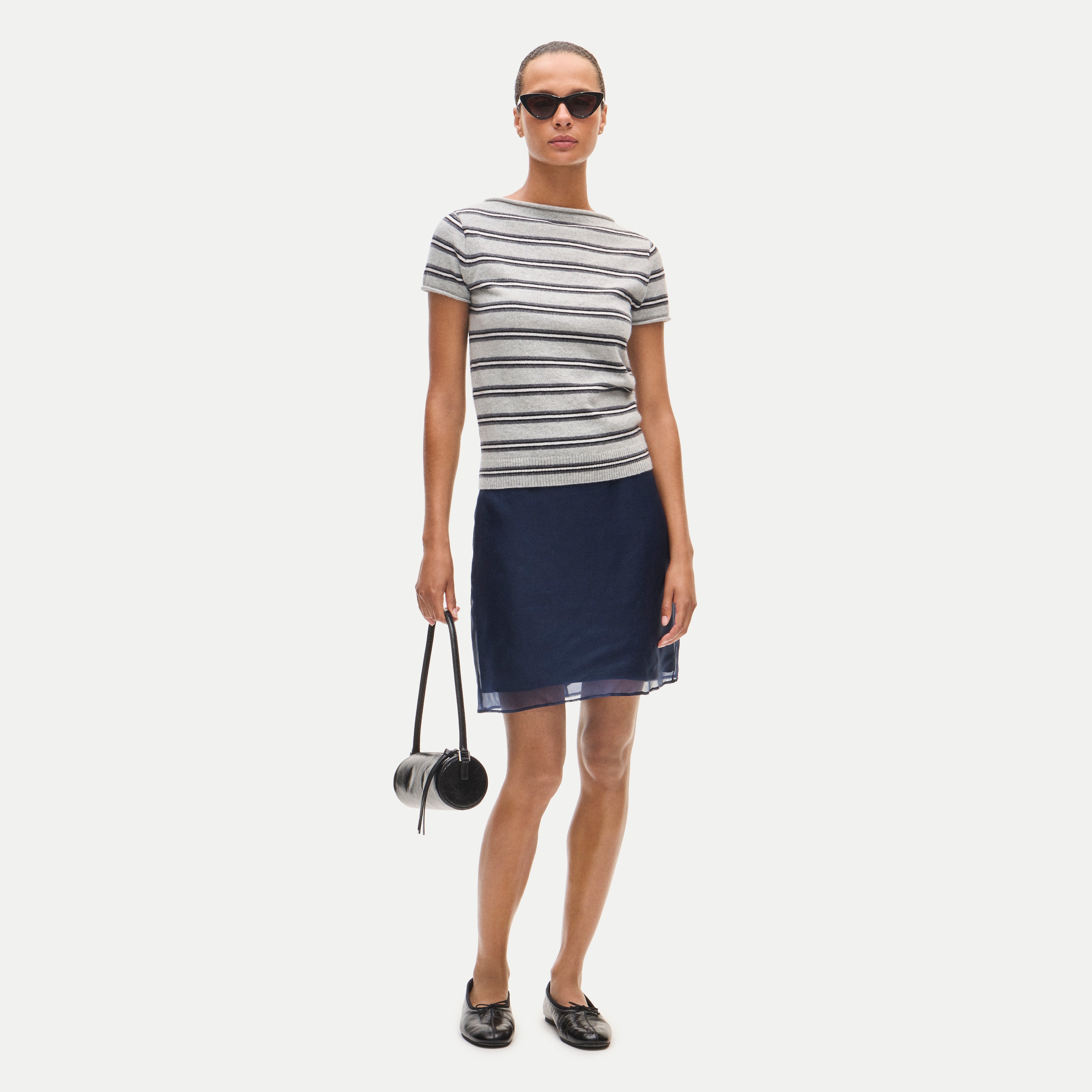 Rolled cashmere boatneck sweater-tee in stripe - thumbnail 2