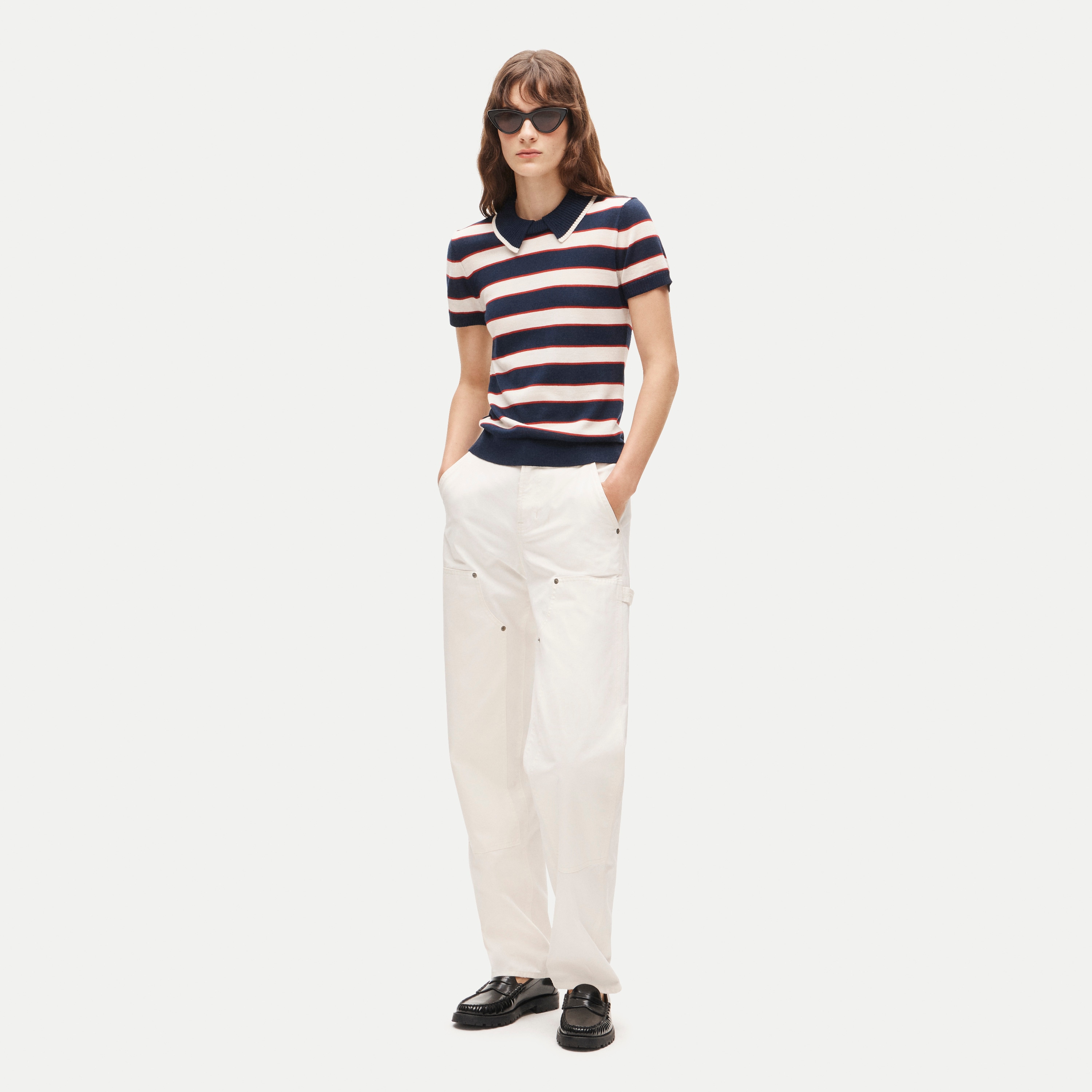 Sweater-polo in striped merino wool