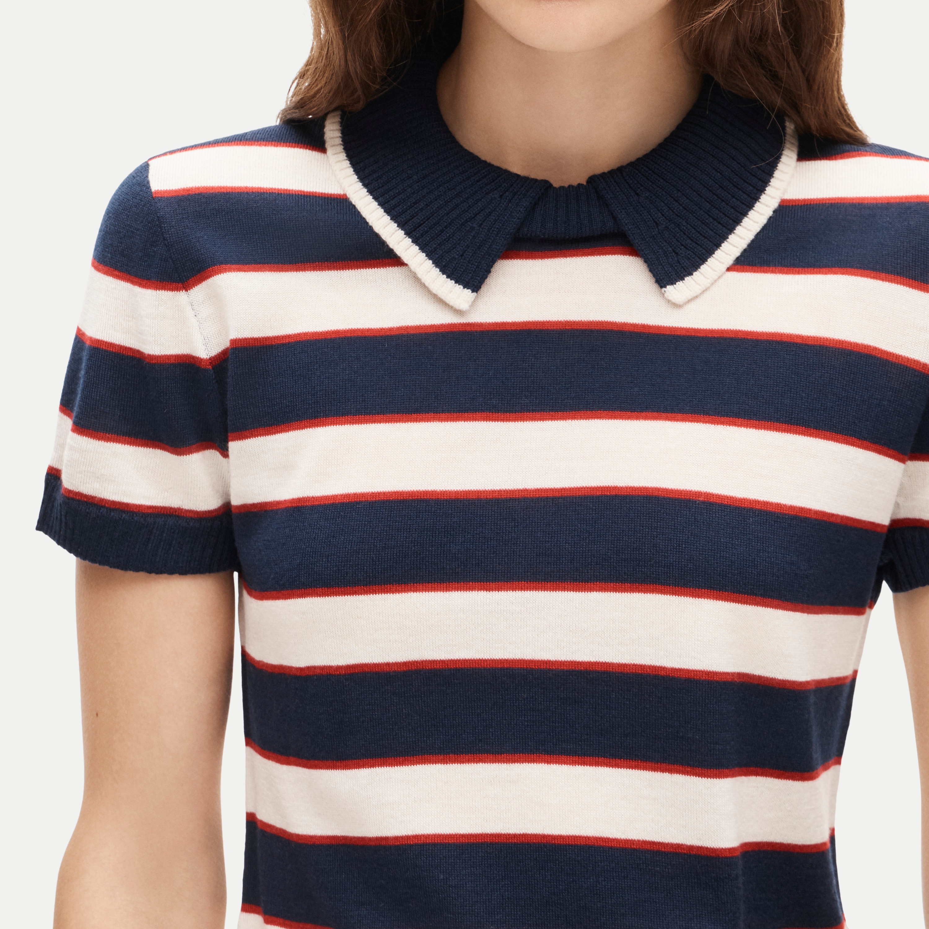 Sweater-polo in striped merino wool