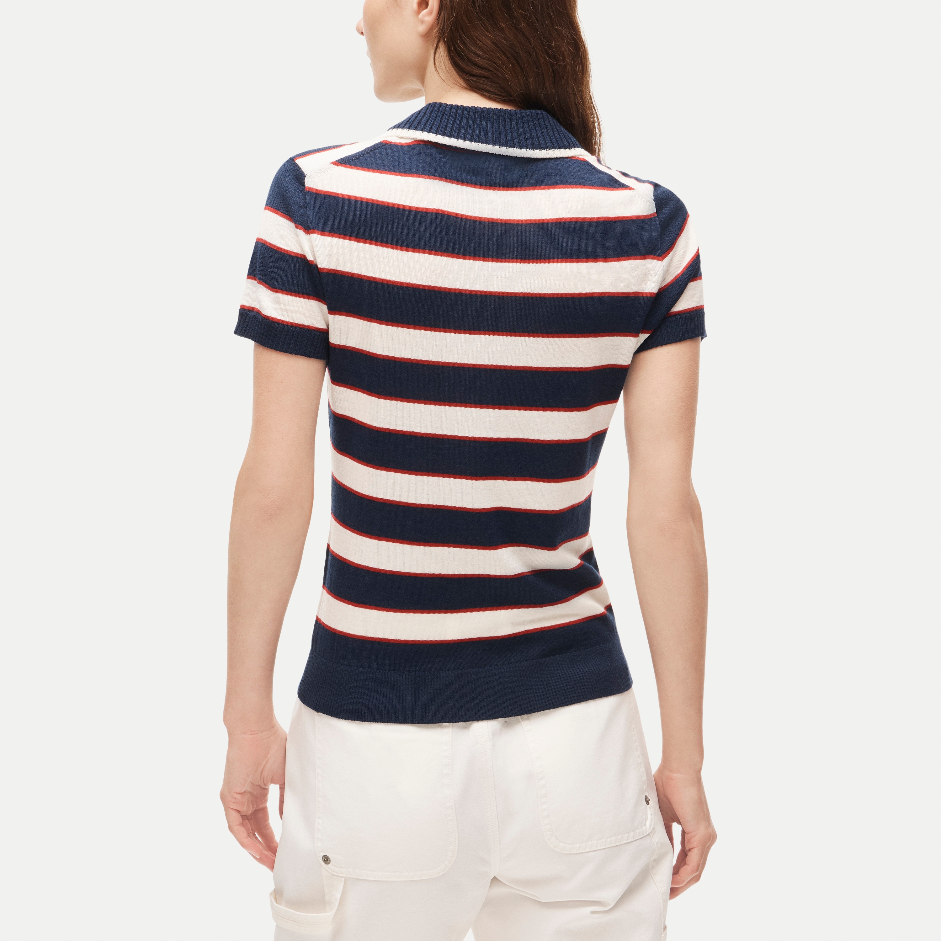 Sweater-polo in striped merino wool