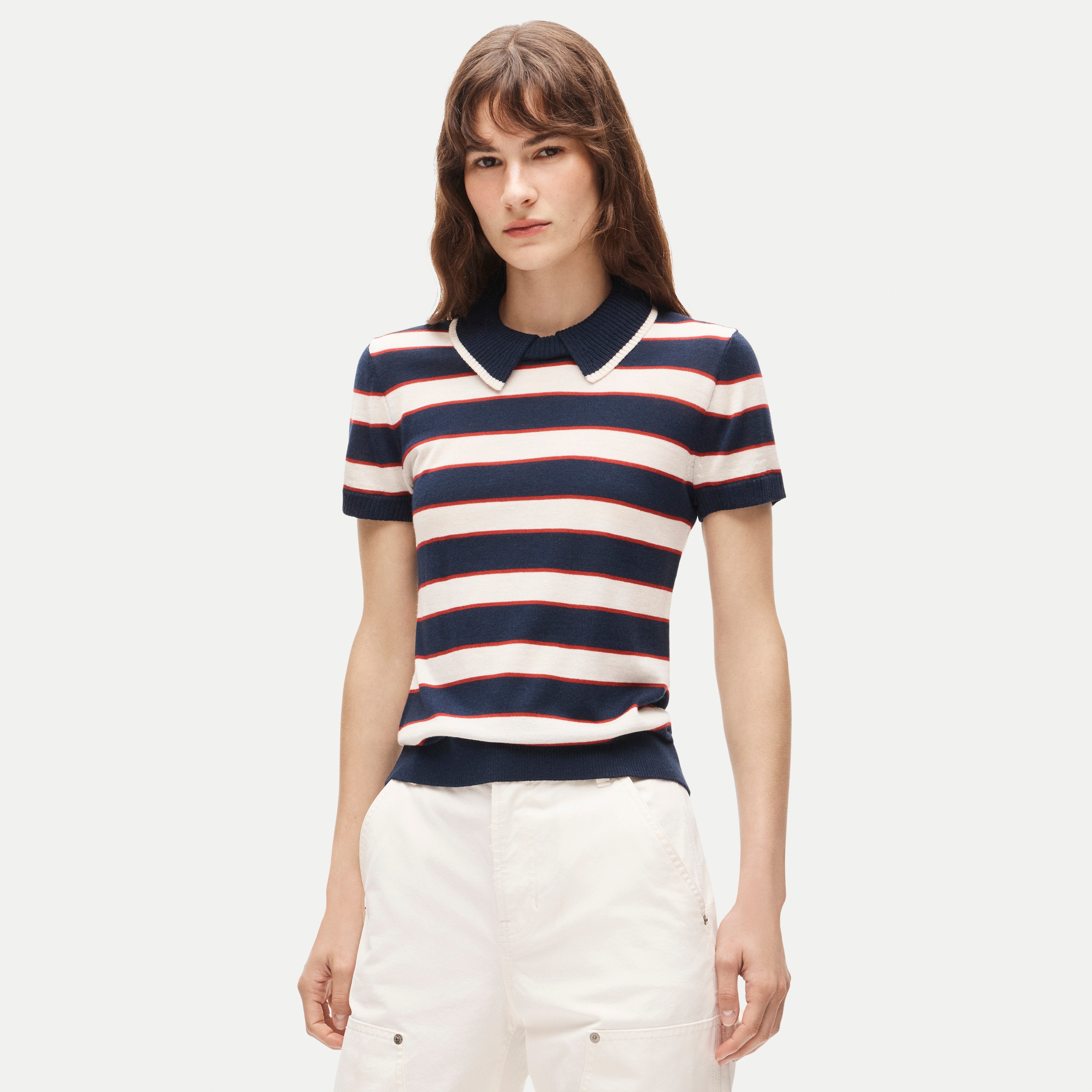 Sweater-polo in striped merino wool