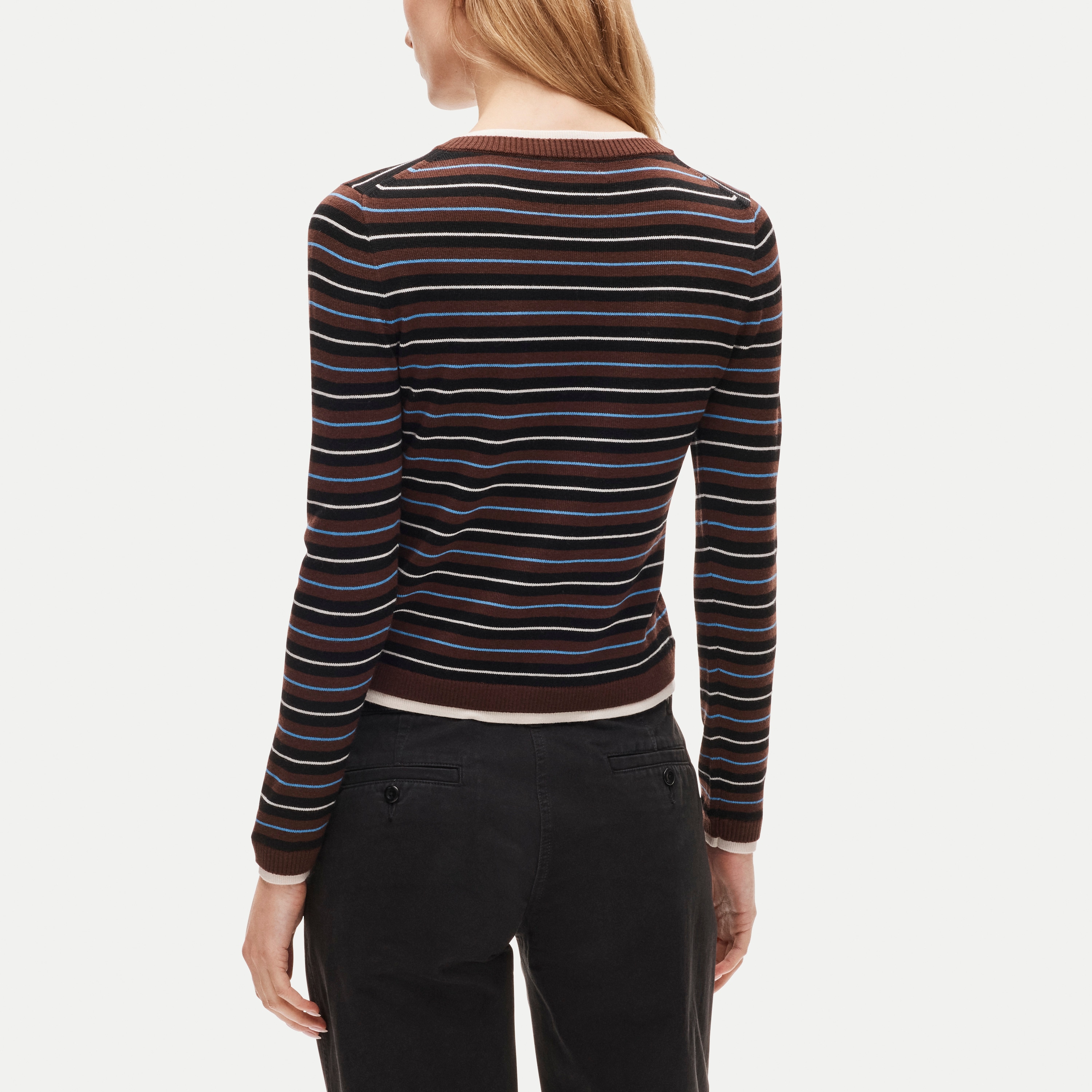 Double-layer cardigan in striped merino wool blend