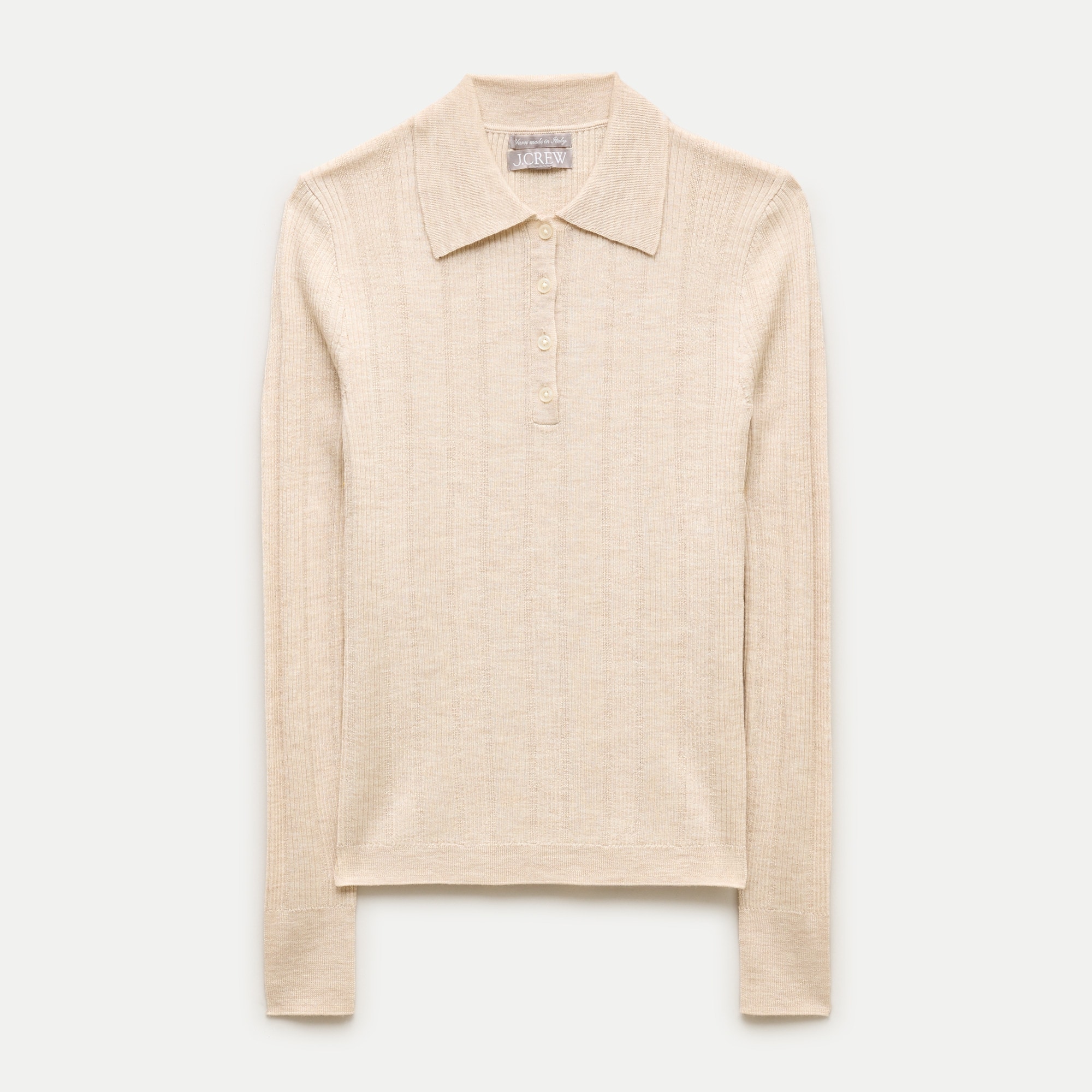 Long-sleeve sweater-polo in merino-silk blend
