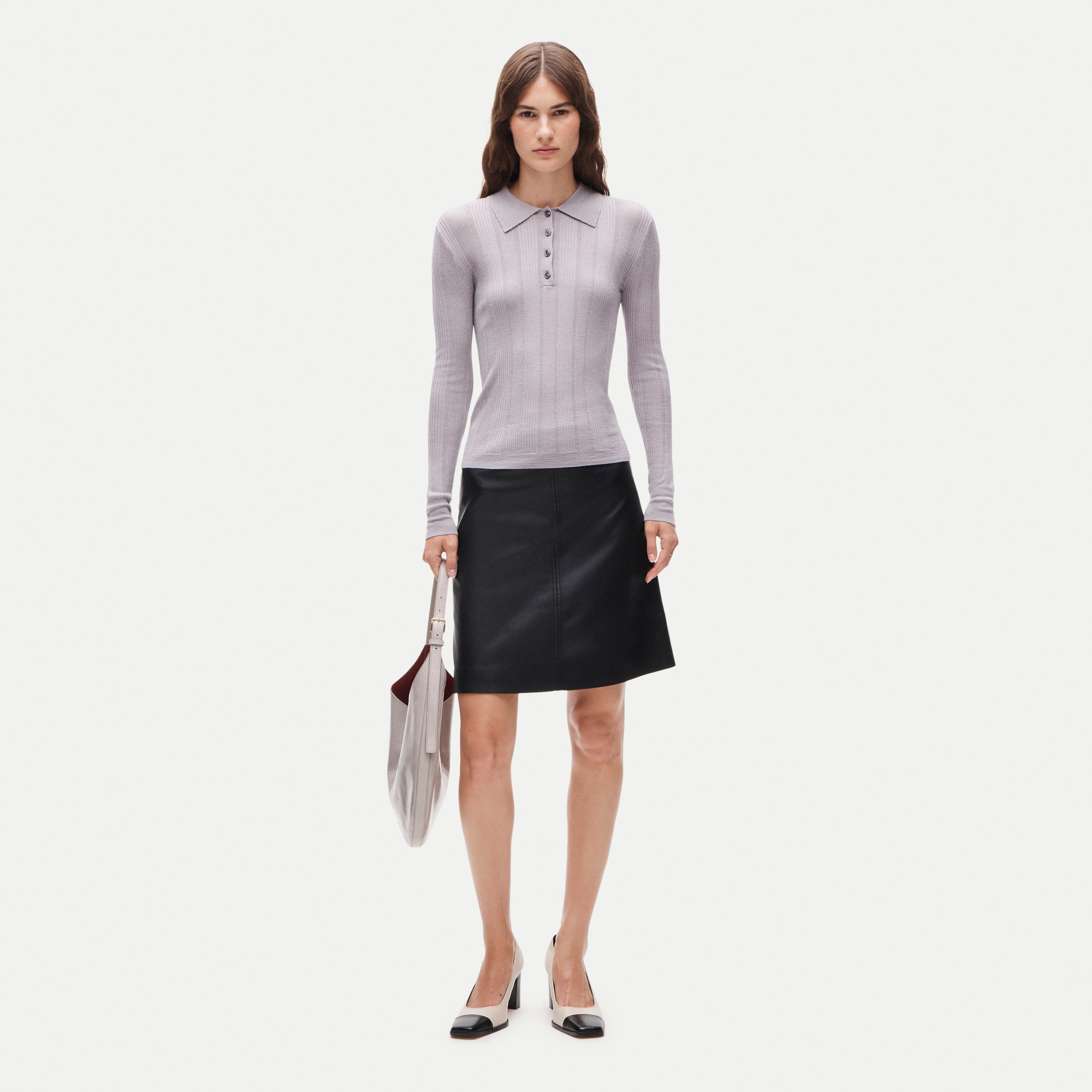 Long-sleeve sweater-polo in merino-silk blend - thumbnail 2