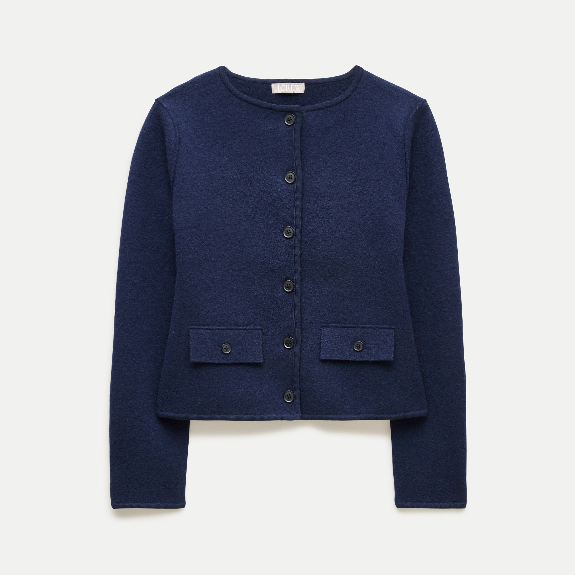 Boatneck sweater-jacket in boiled merino wool